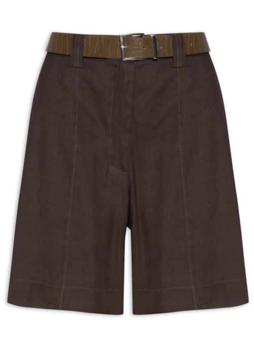 Bermuda Feminina Linho com Cinto – Marrom