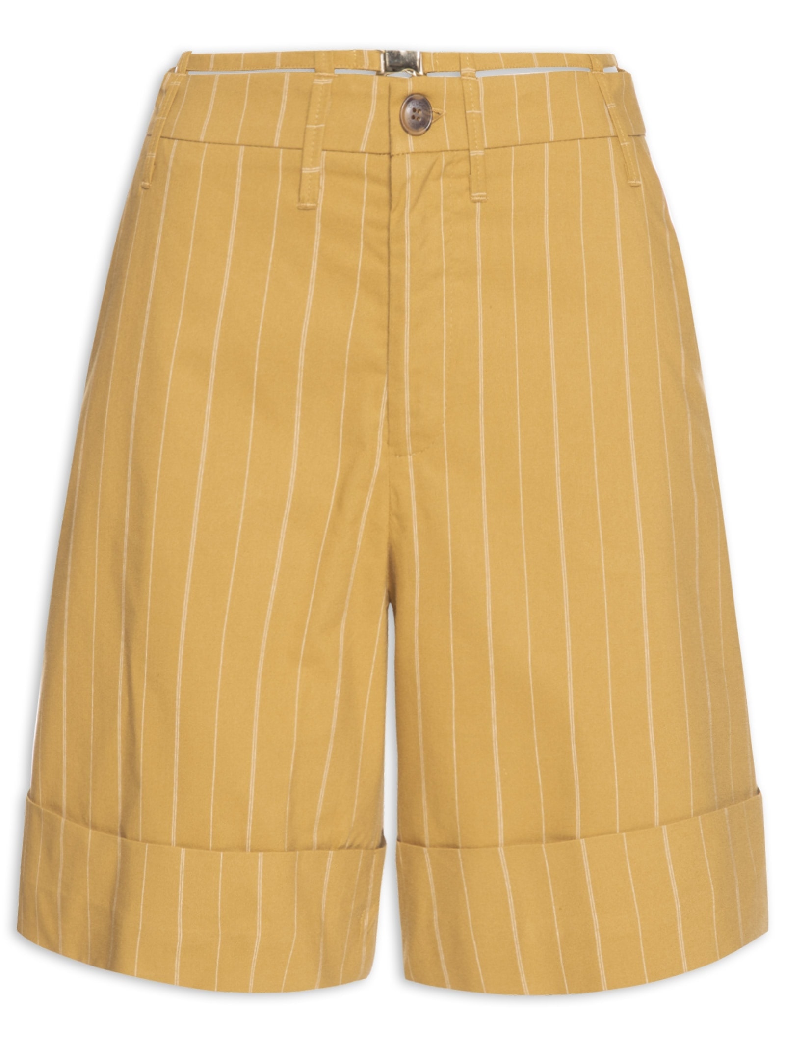 Bermuda Feminina Listrada com Cinto Marrom Colcci