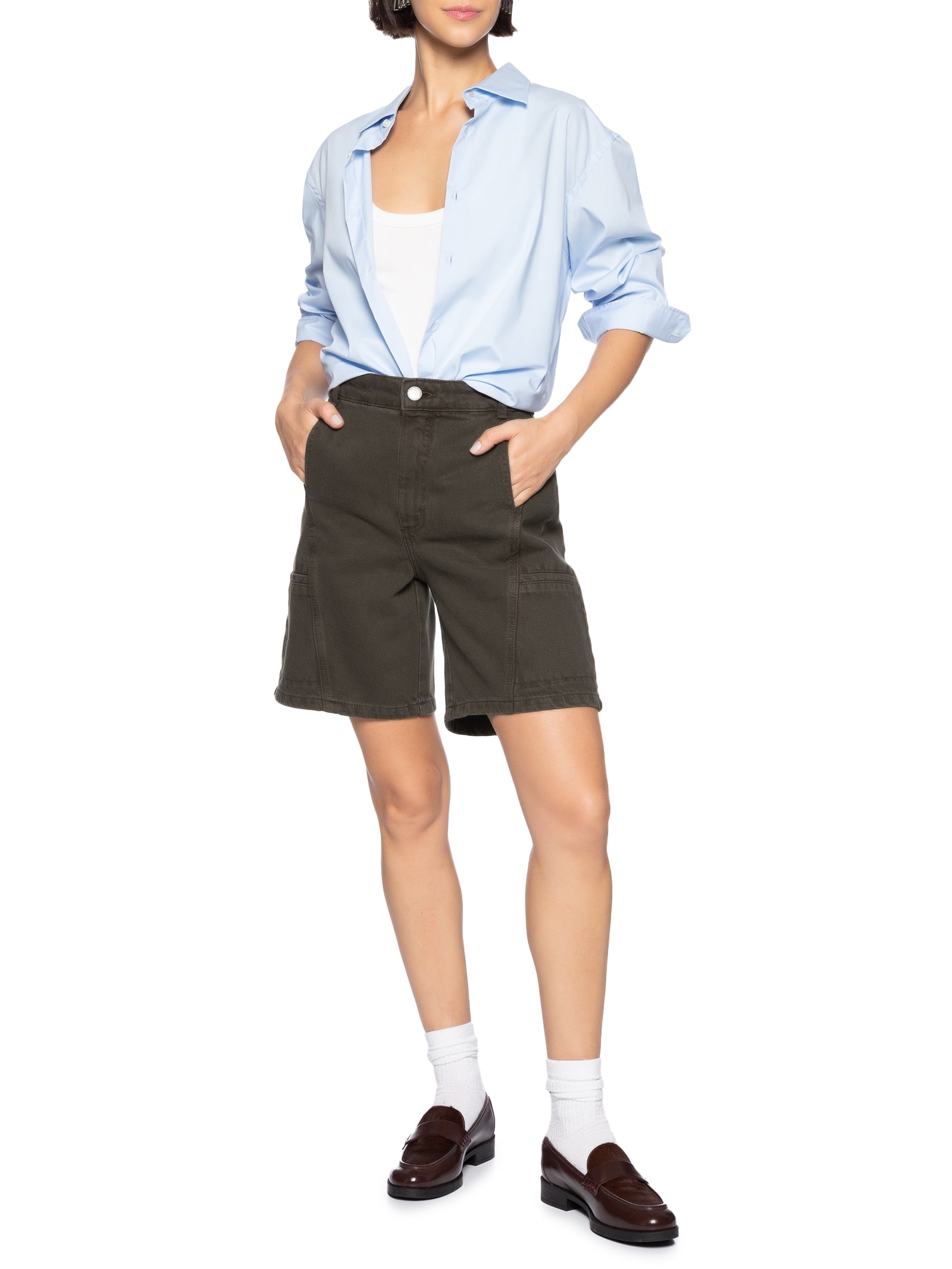 Bermuda Feminina Recortes Marrom Hering