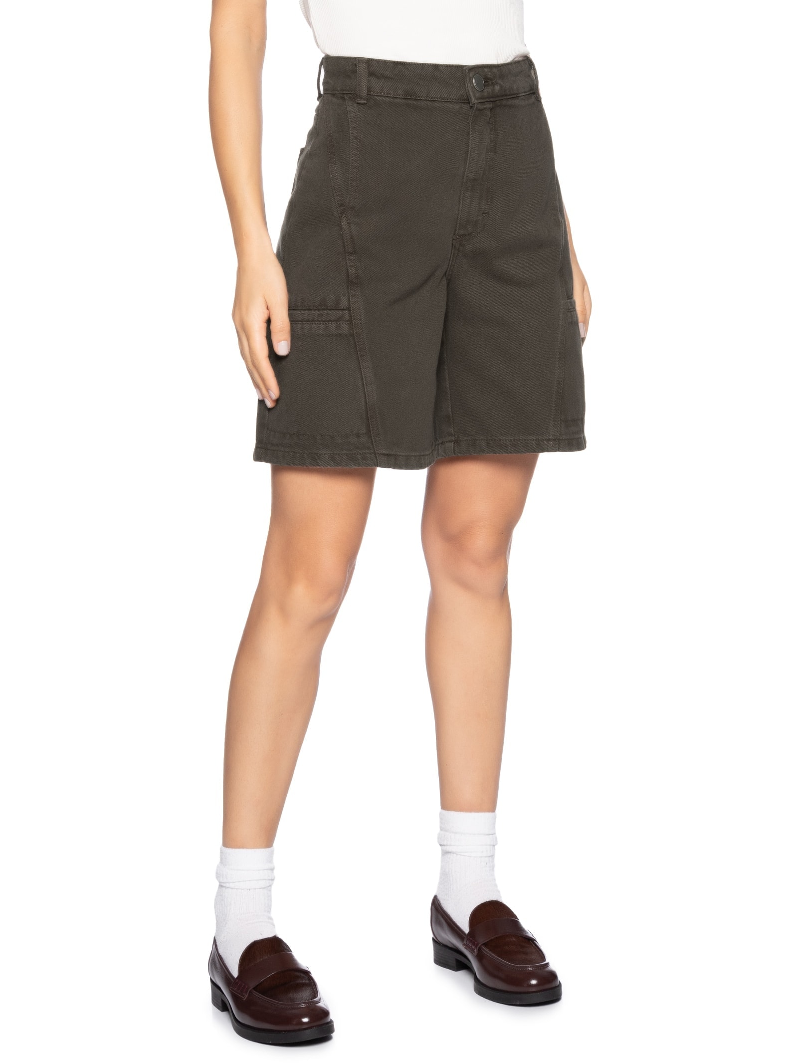 Bermuda Feminina Recortes Marrom Hering