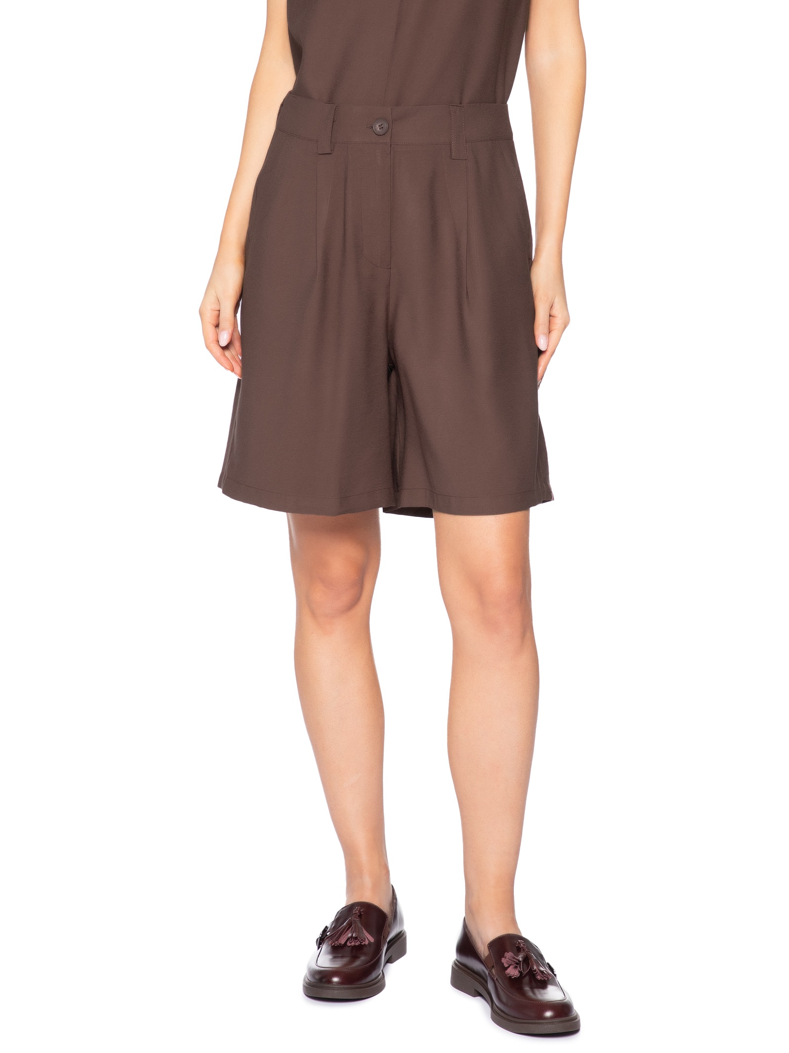 Bermuda Feminina Reta Com Bolso Marrom Basiq