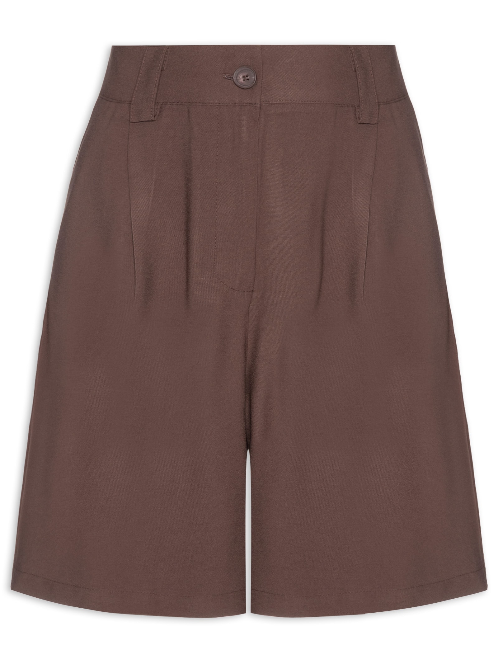 Bermuda Feminina Reta Com Bolso Marrom Basiq