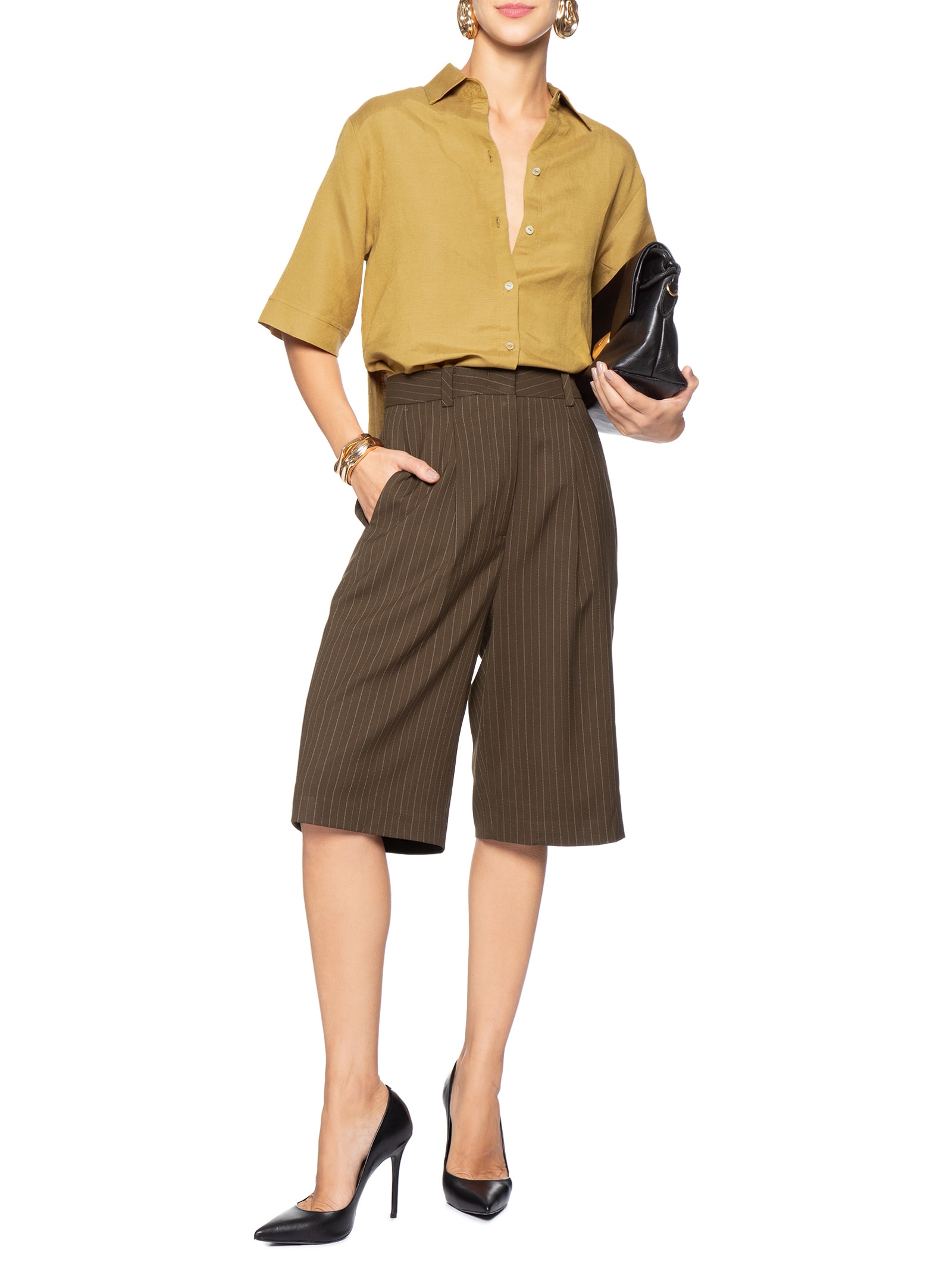 Bermuda Feminina Riscas Marrom Animale