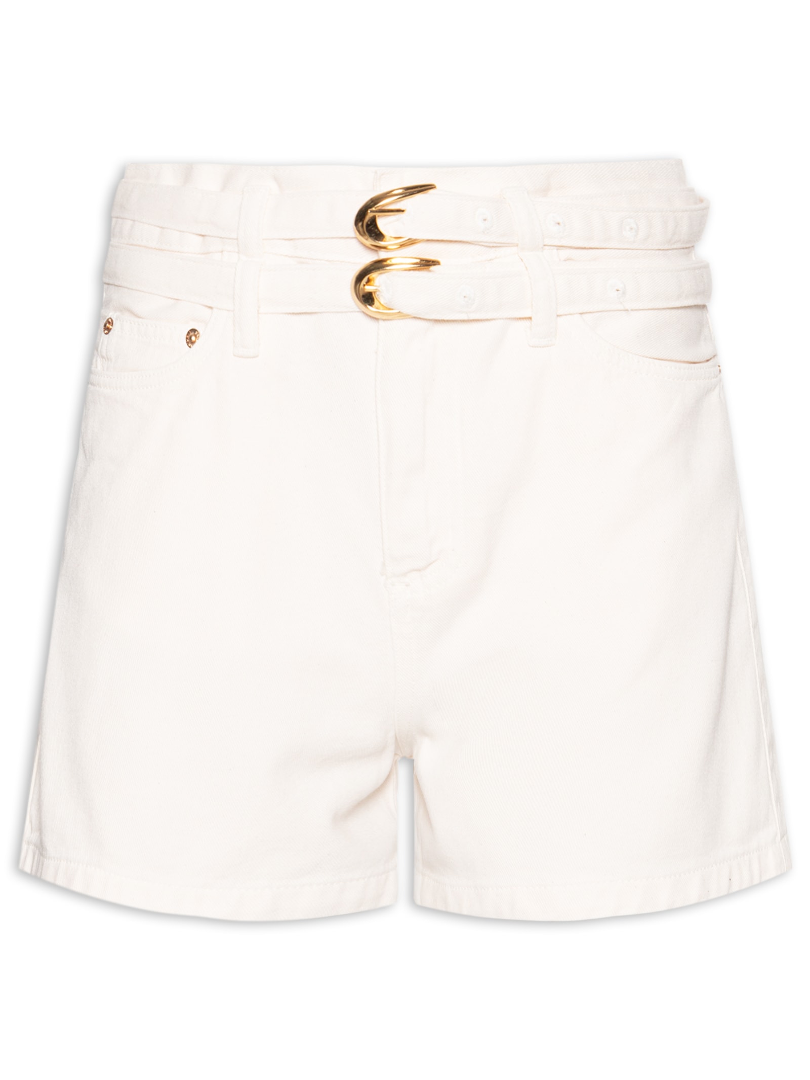 Bermuda Feminina Sarja Basic Double Cinto Branco Animale Jeans