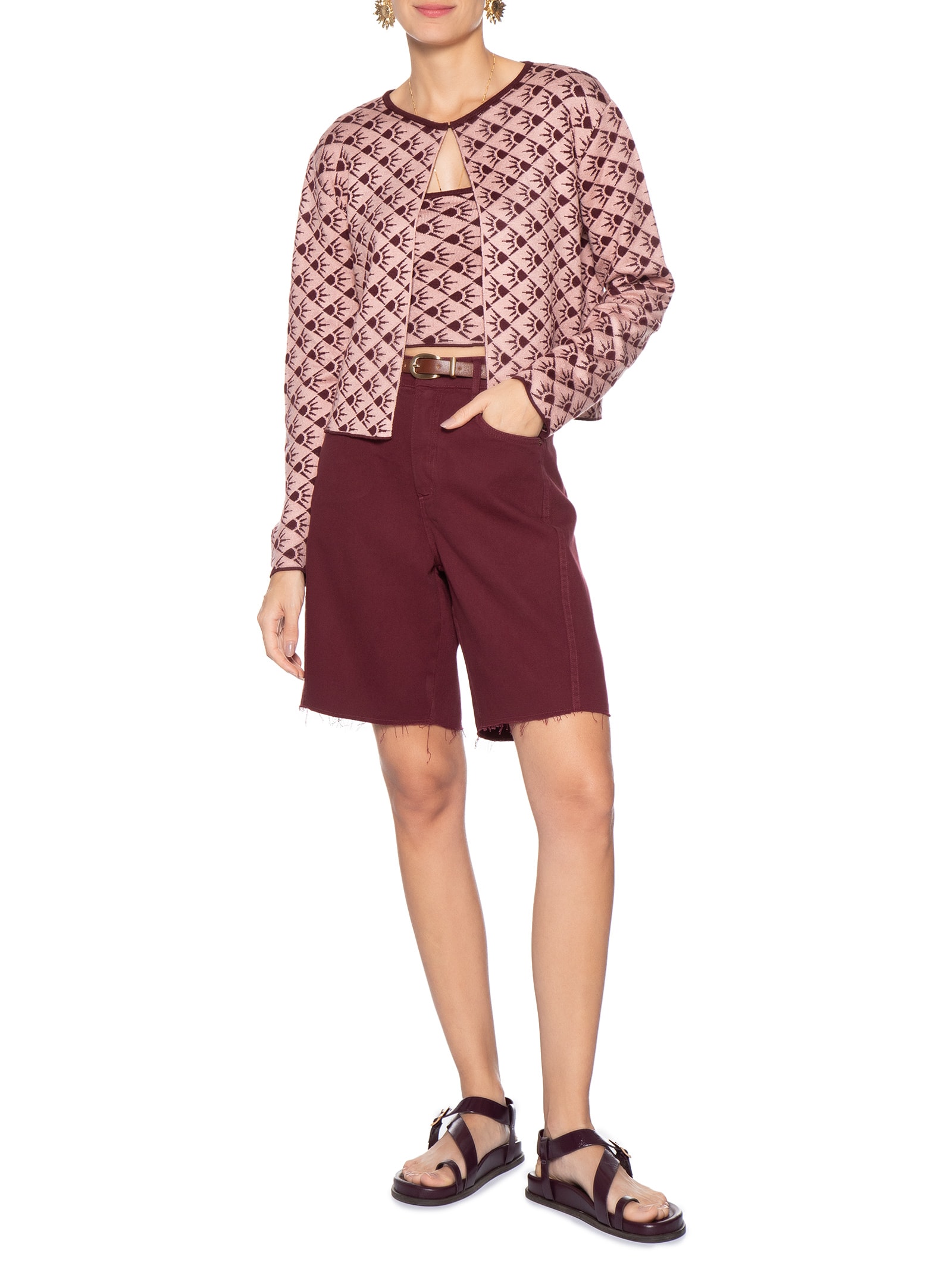 Bermuda Feminina Sarja Costura Deslocada Vermelho Dress To