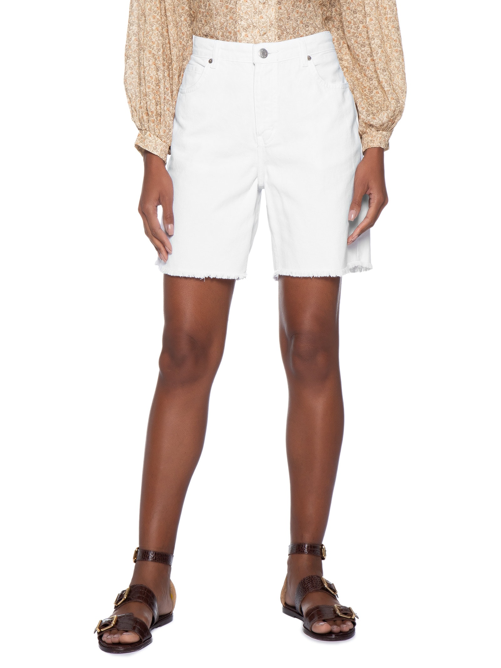 Bermuda Feminina Sarja Five Pockets Branco Maria Filó
