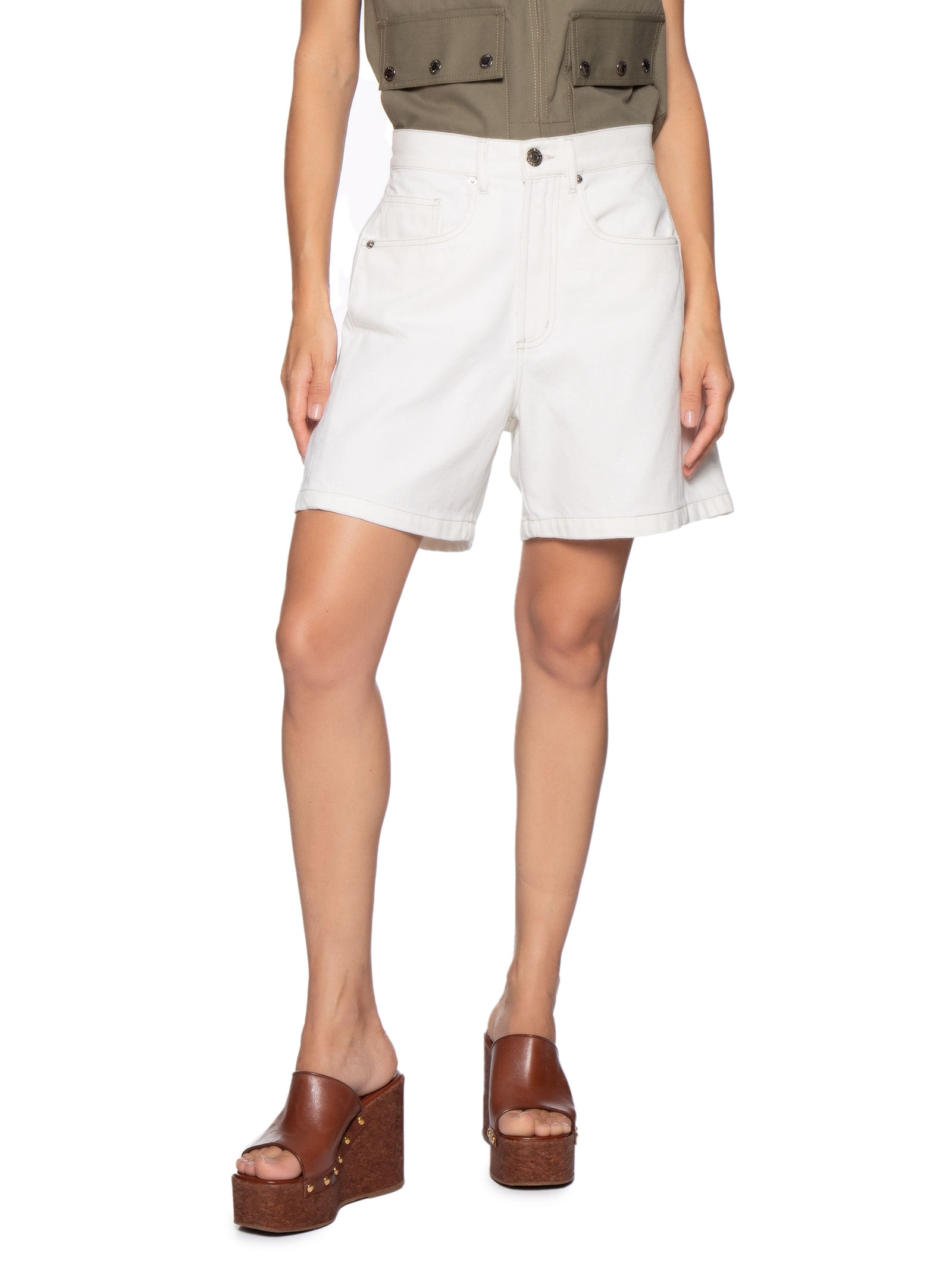 Bermuda Feminina Sarja Prega Lateral Branco Animale Jeans