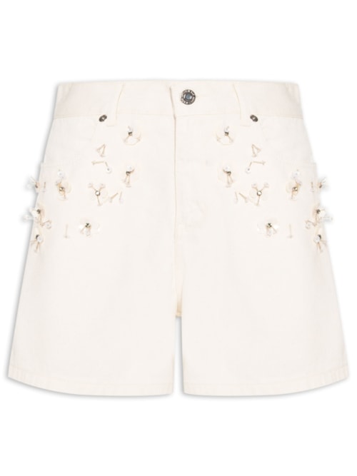 Bermuda Feminina Trapezio Bordados - Branco
