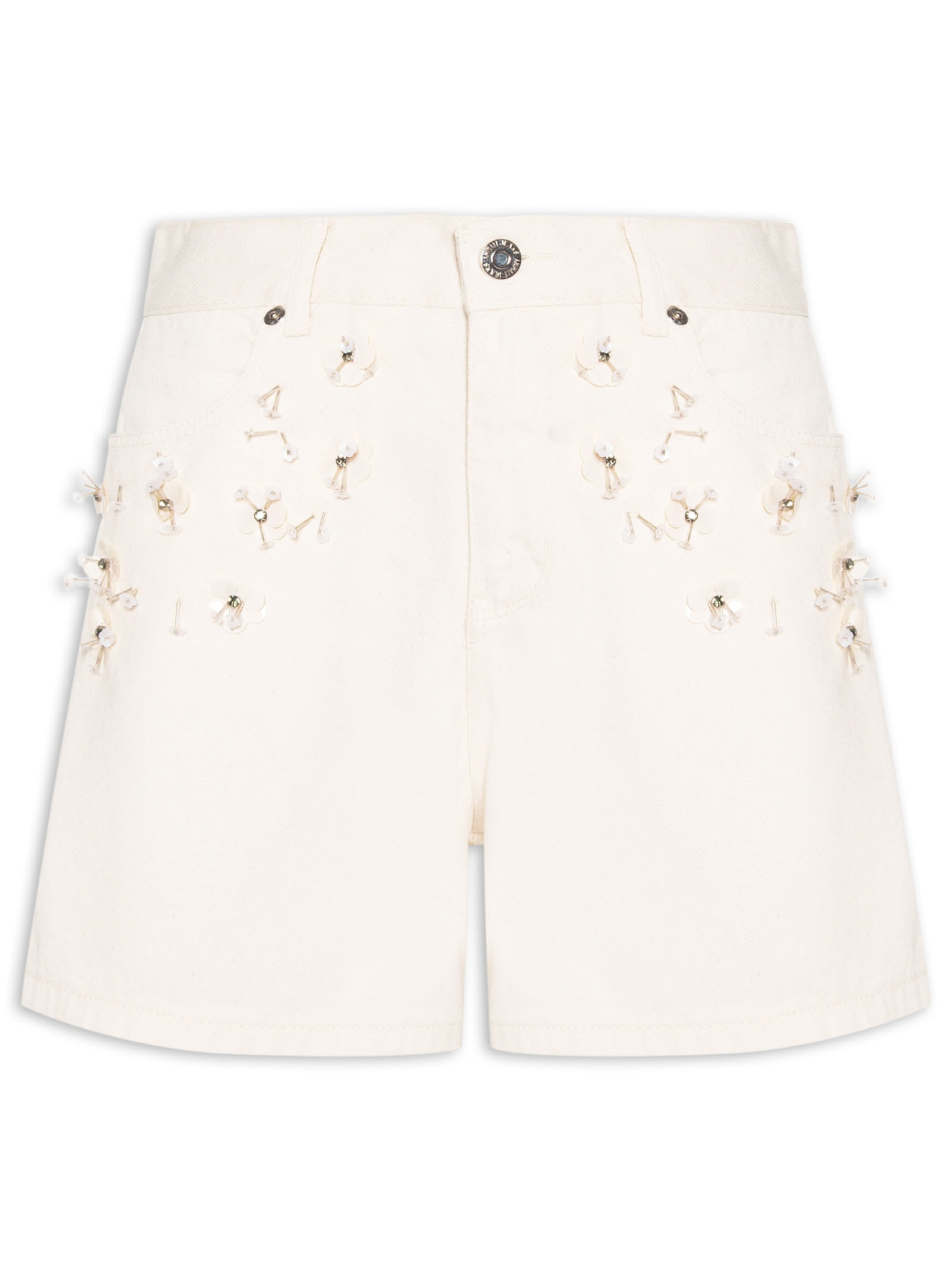 Bermuda Feminina Trapezio Bordados Branco Animale Jeans