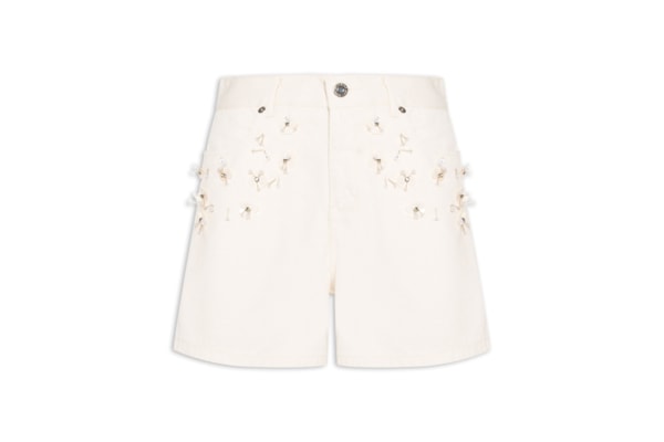 Bermuda Feminina Trapezio Bordados - Branco