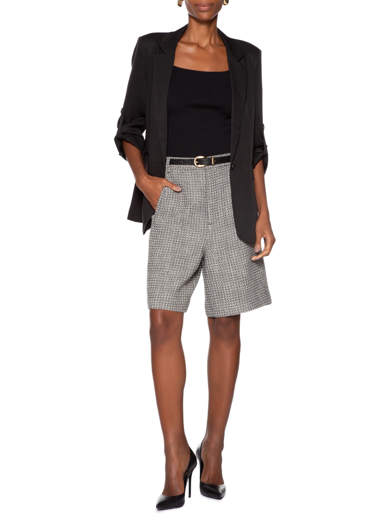 Bermuda Feminina Tweed Preto Animale