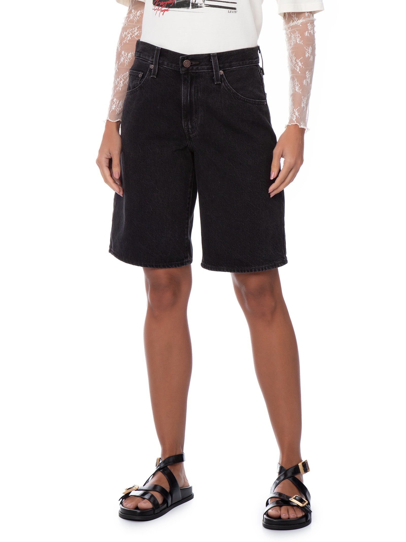 Bermuda Jeans Feminina Baggy Dad Jort Preto Levi's