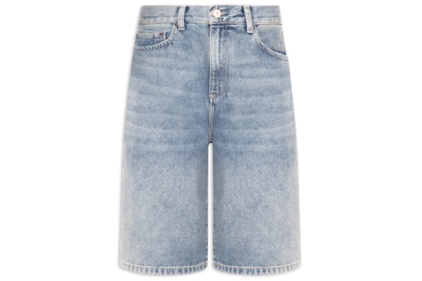 Bermuda Jeans Feminina Cintura Média Basic - Azul