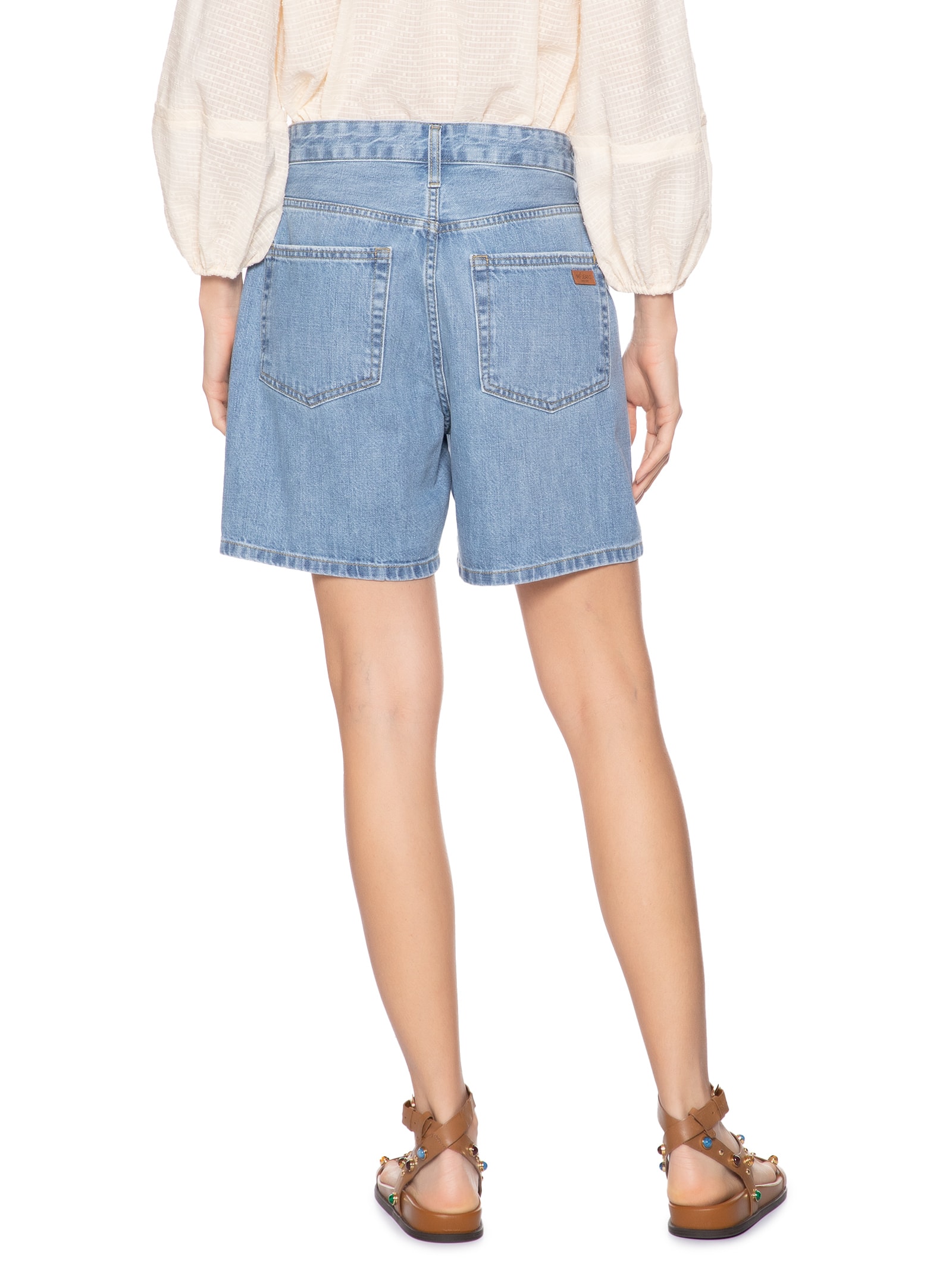 Bermuda Jeans Feminina Com Desgaste Azul Maria Filó