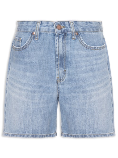 Bermuda Jeans Feminina Com Desgaste – Azul