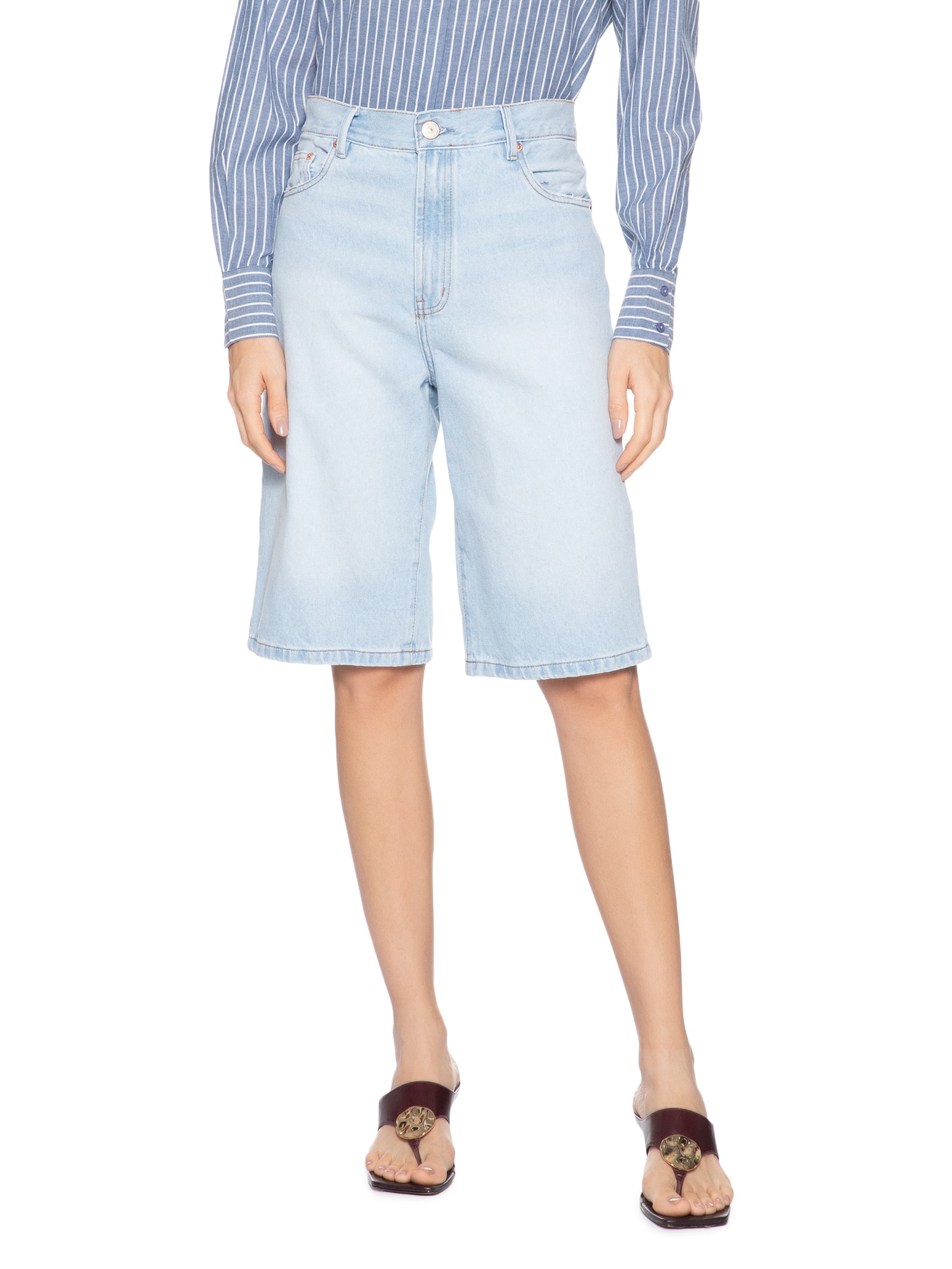 Bermuda Jeans Feminina Long Blue Azul Animale Jeans