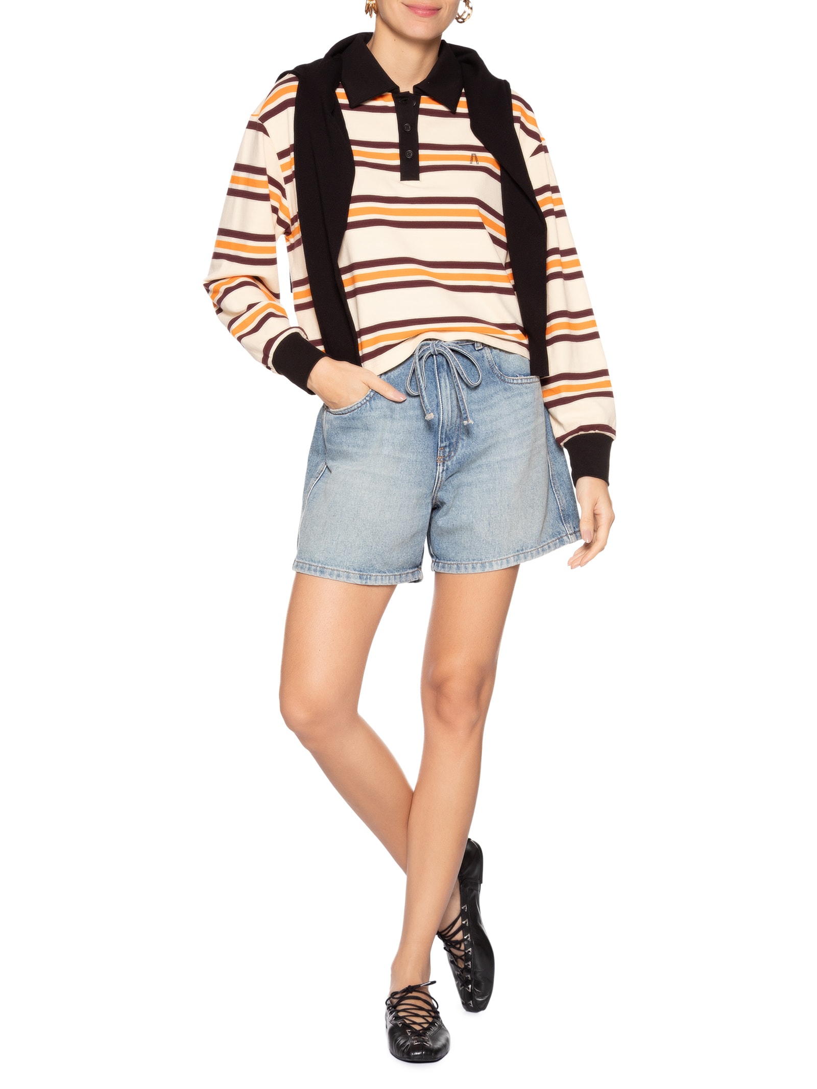 Bermuda Jeans Feminina Trapezio Com Elástico Azul Animale Jeans