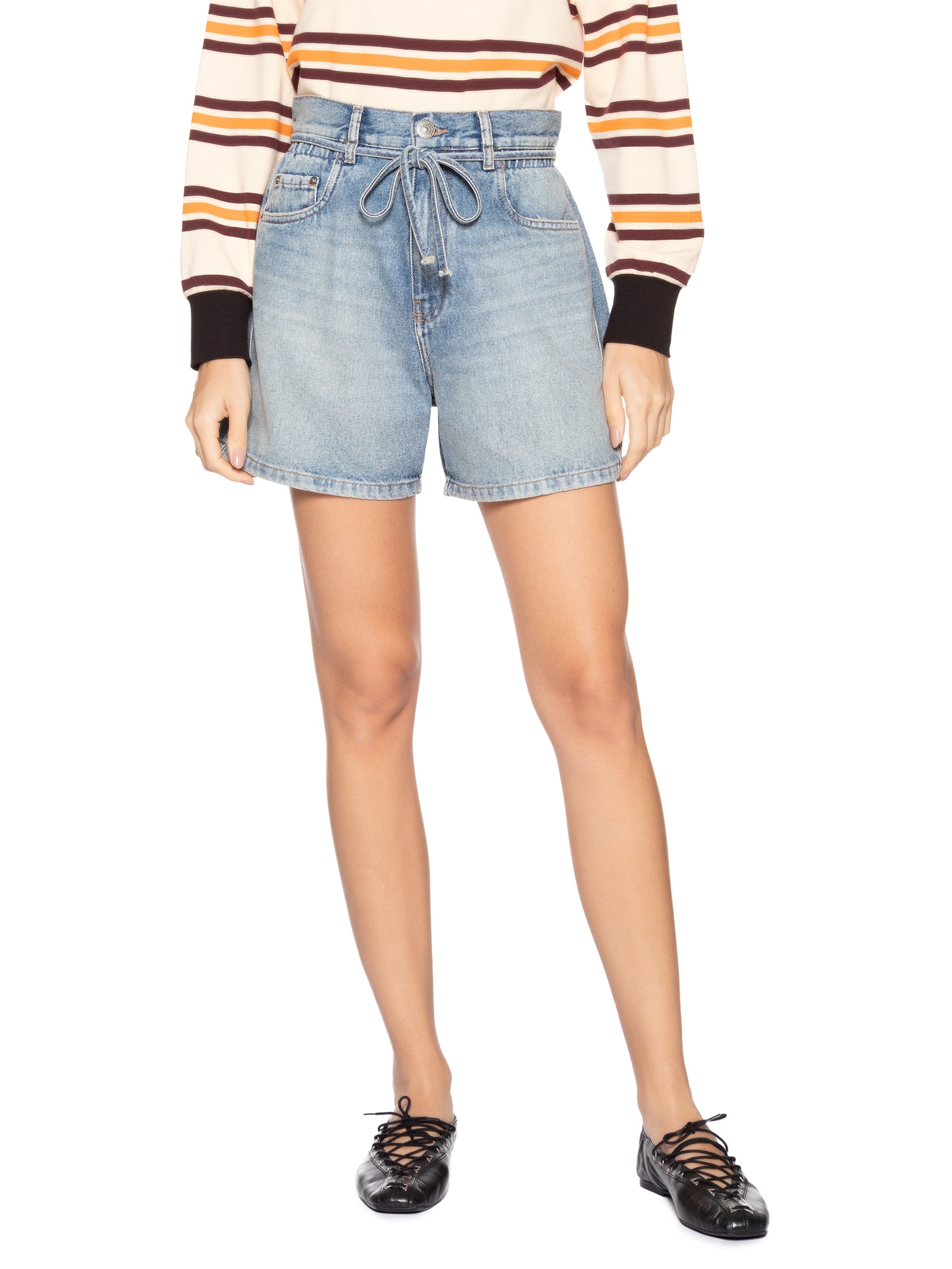 Bermuda Jeans Feminina Trapezio Com Elástico Azul Animale Jeans