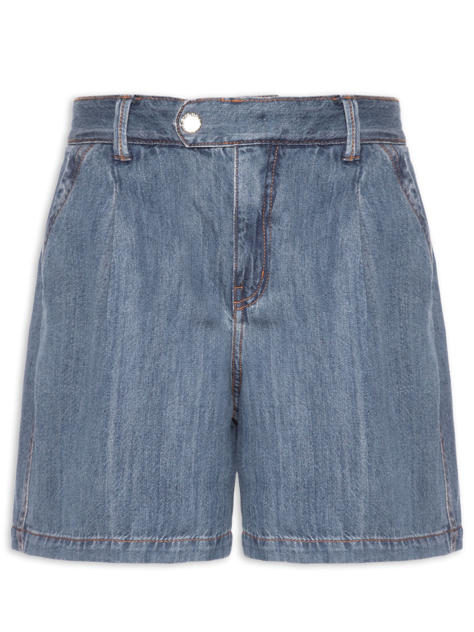 Bermuda Jeans Feminina Trapézio Pregas Azul Animale Jeans