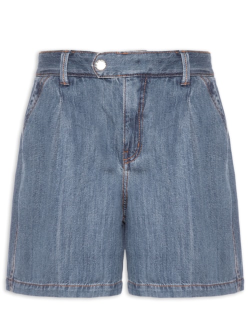 Bermuda Jeans Feminina Trapézio Pregas – Azul