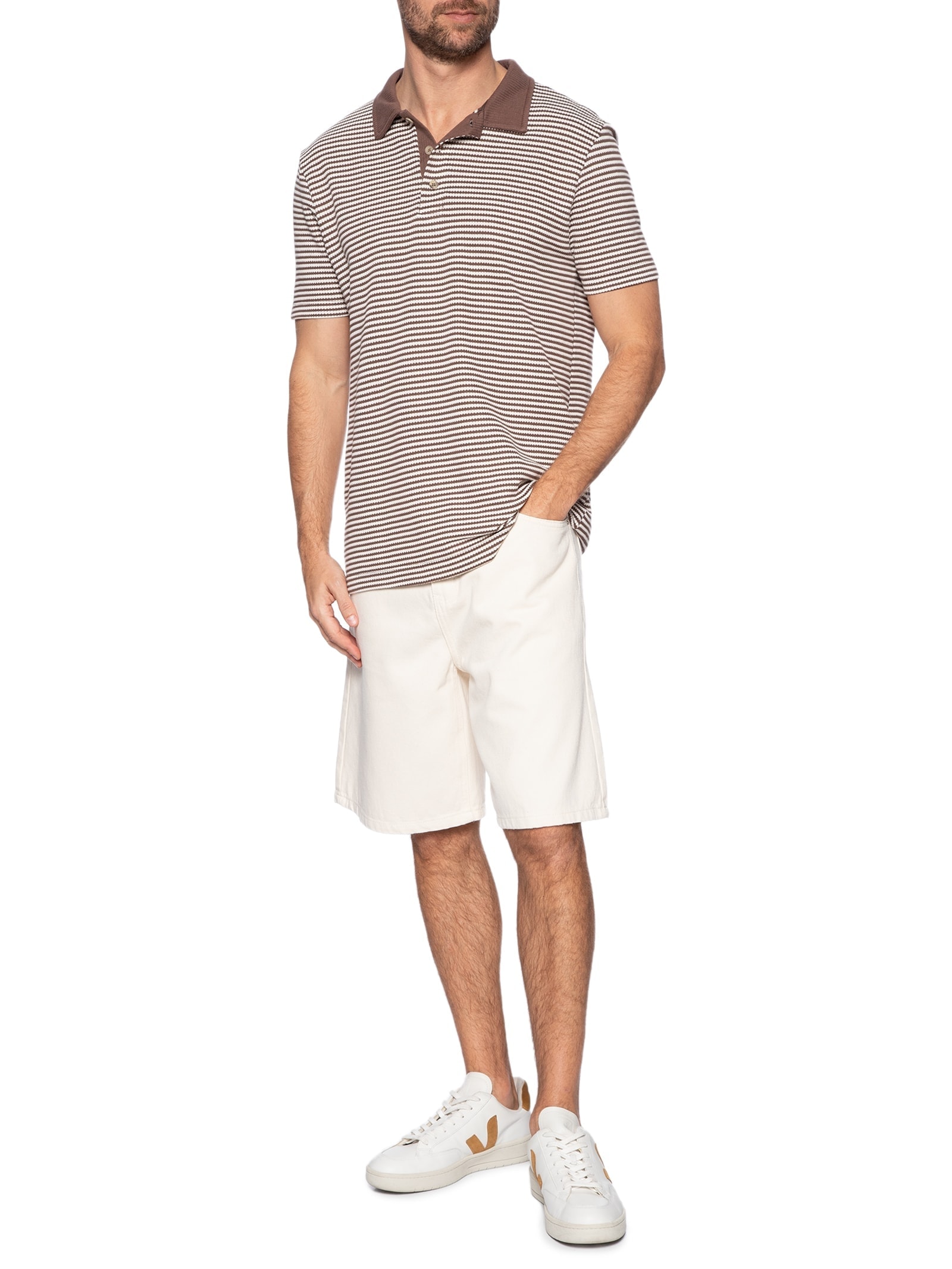 Bermuda Masculina 5 Pockets Reta Off White Hering