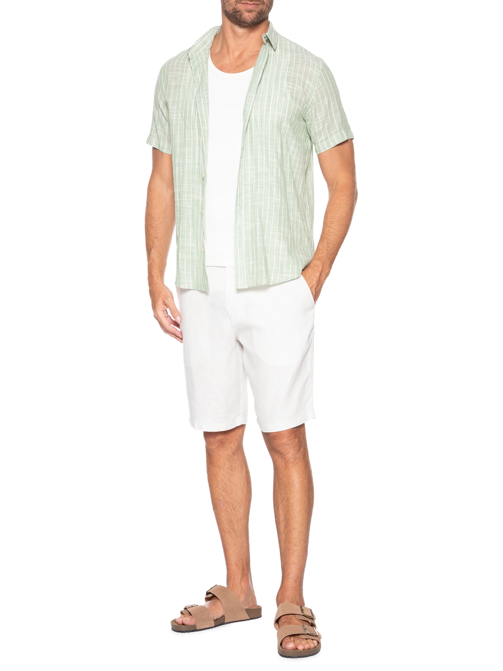 Bermuda Masculina Alfaiaria Linho Branco Aramis