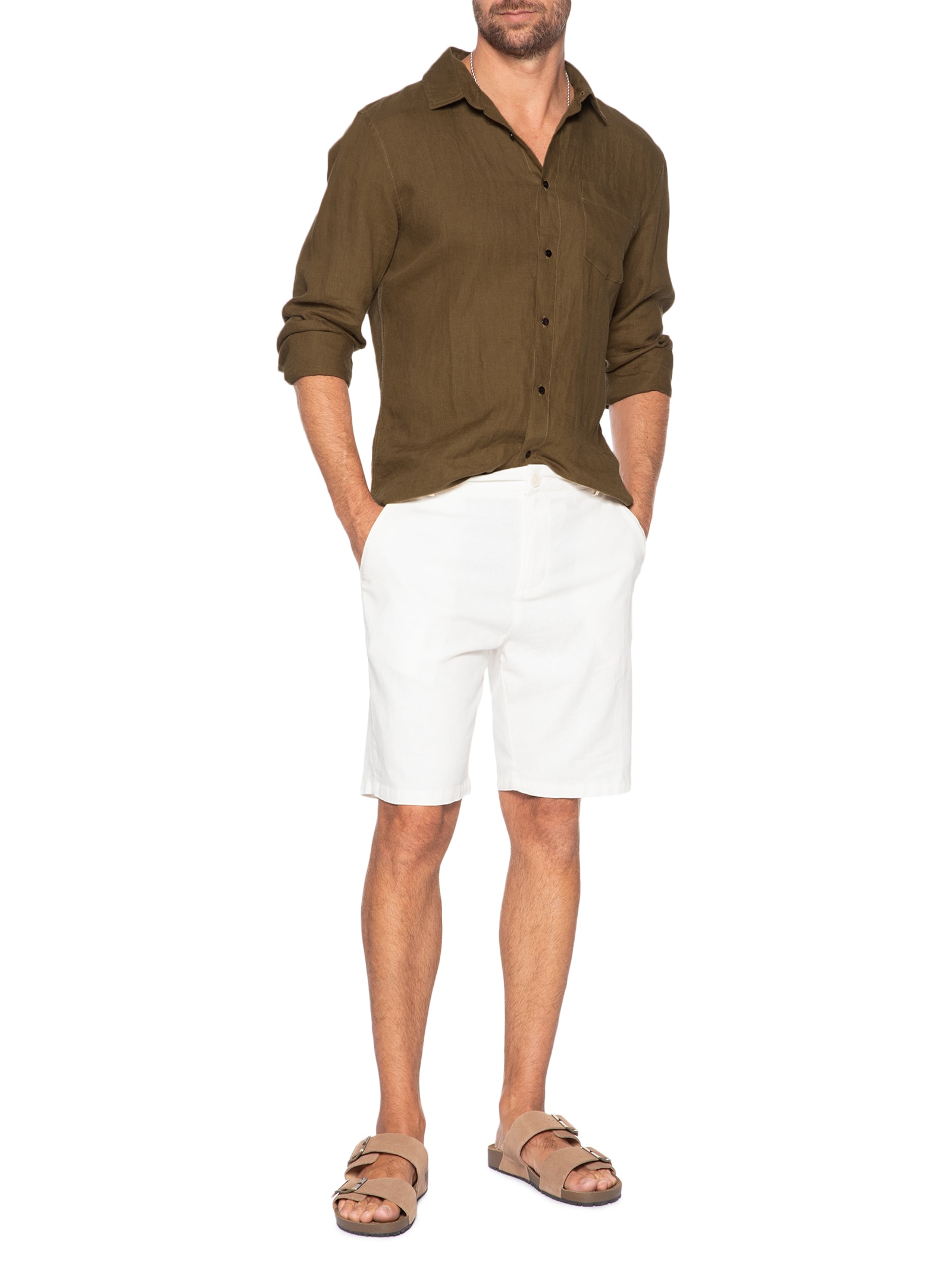 Bermuda Masculina Alfaiataria Basic Linen Branco Osklen