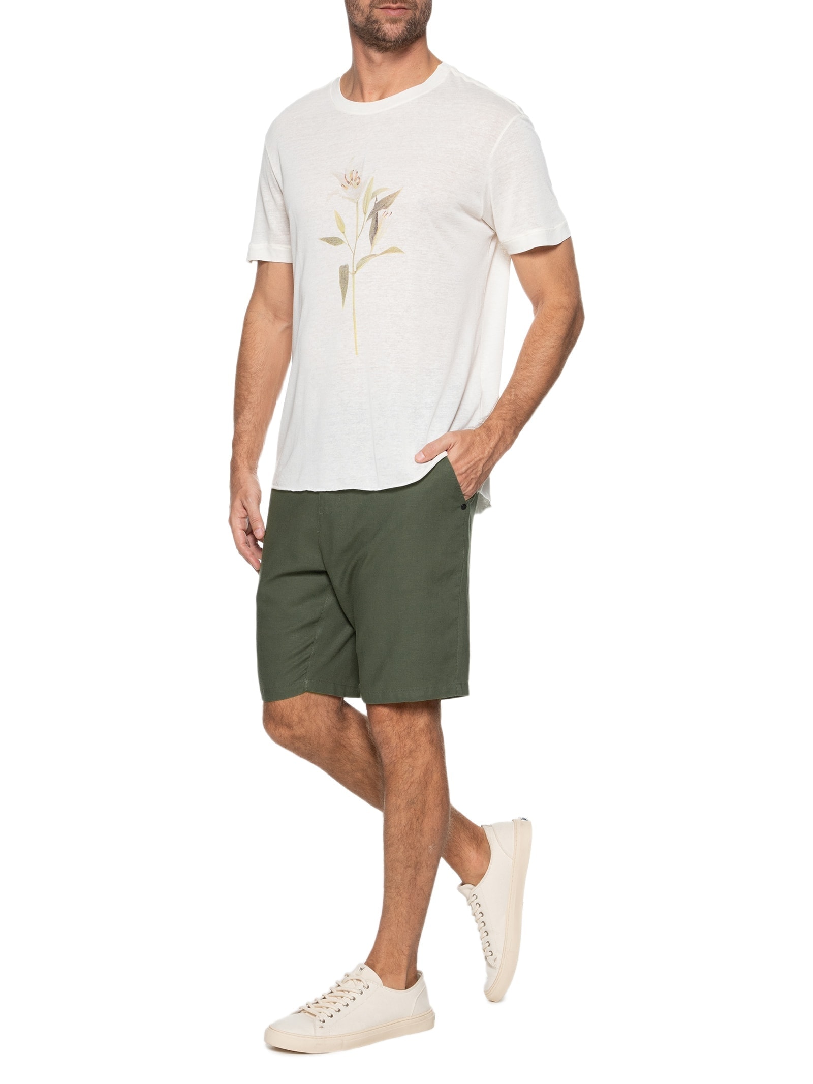 Bermuda Masculina Alfaiataria Basic Linen Verde Osklen