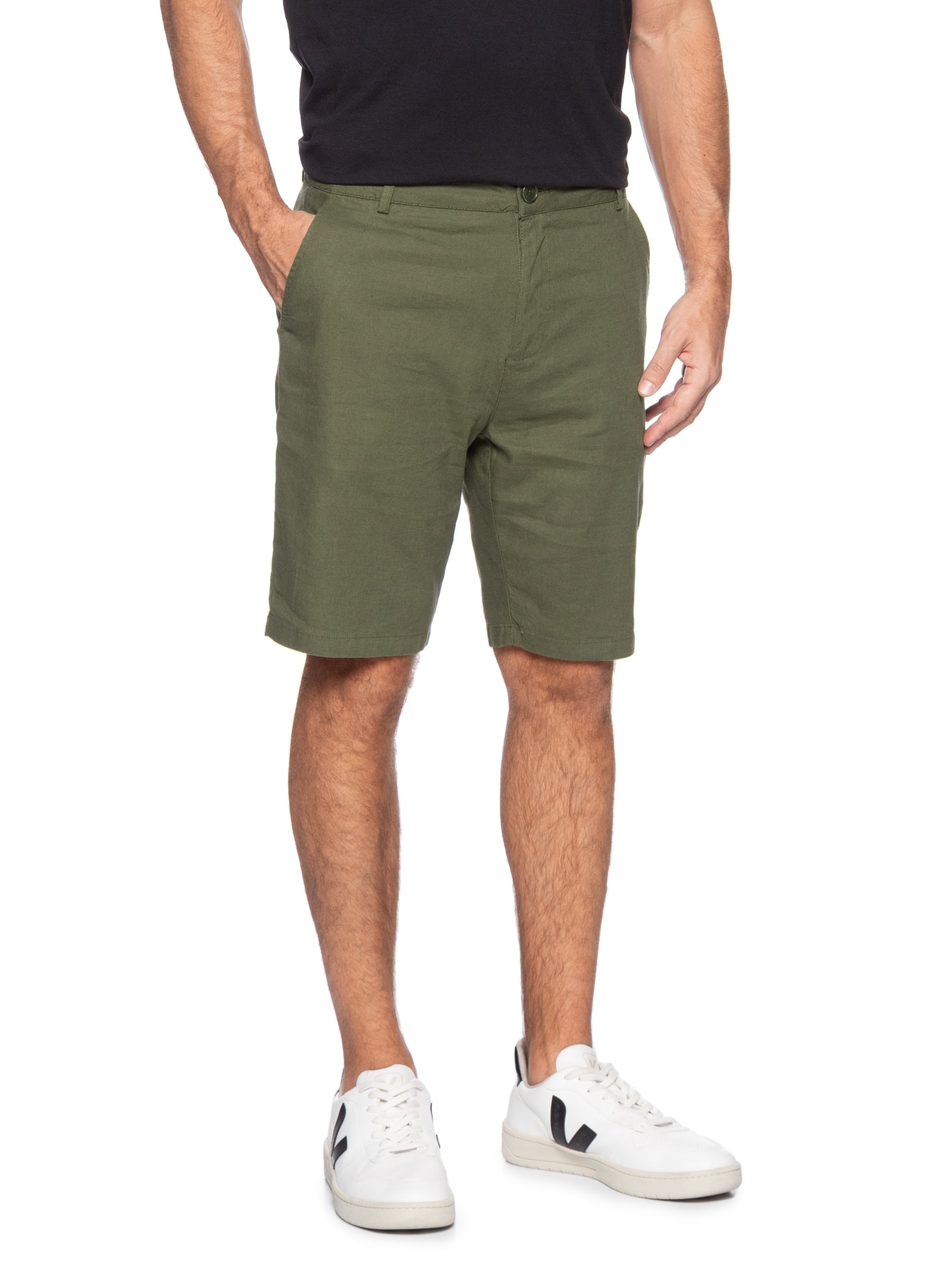 Bermuda Masculina Alfaiataria Basic Linen Verde Osklen