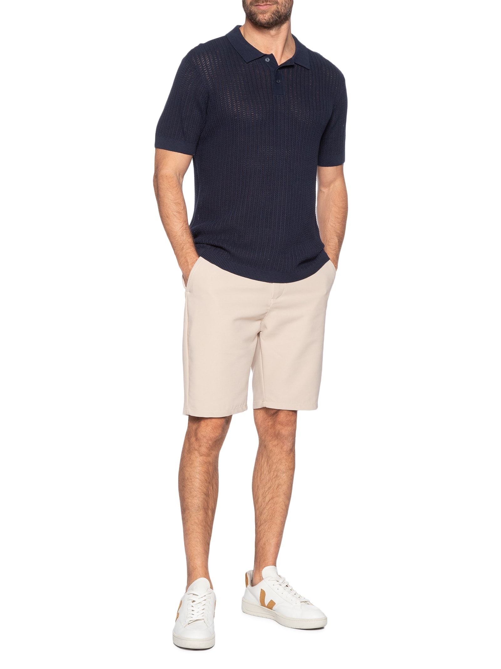 Bermuda Masculina Alfaiataria Cós Elástico Bege '2 Essential