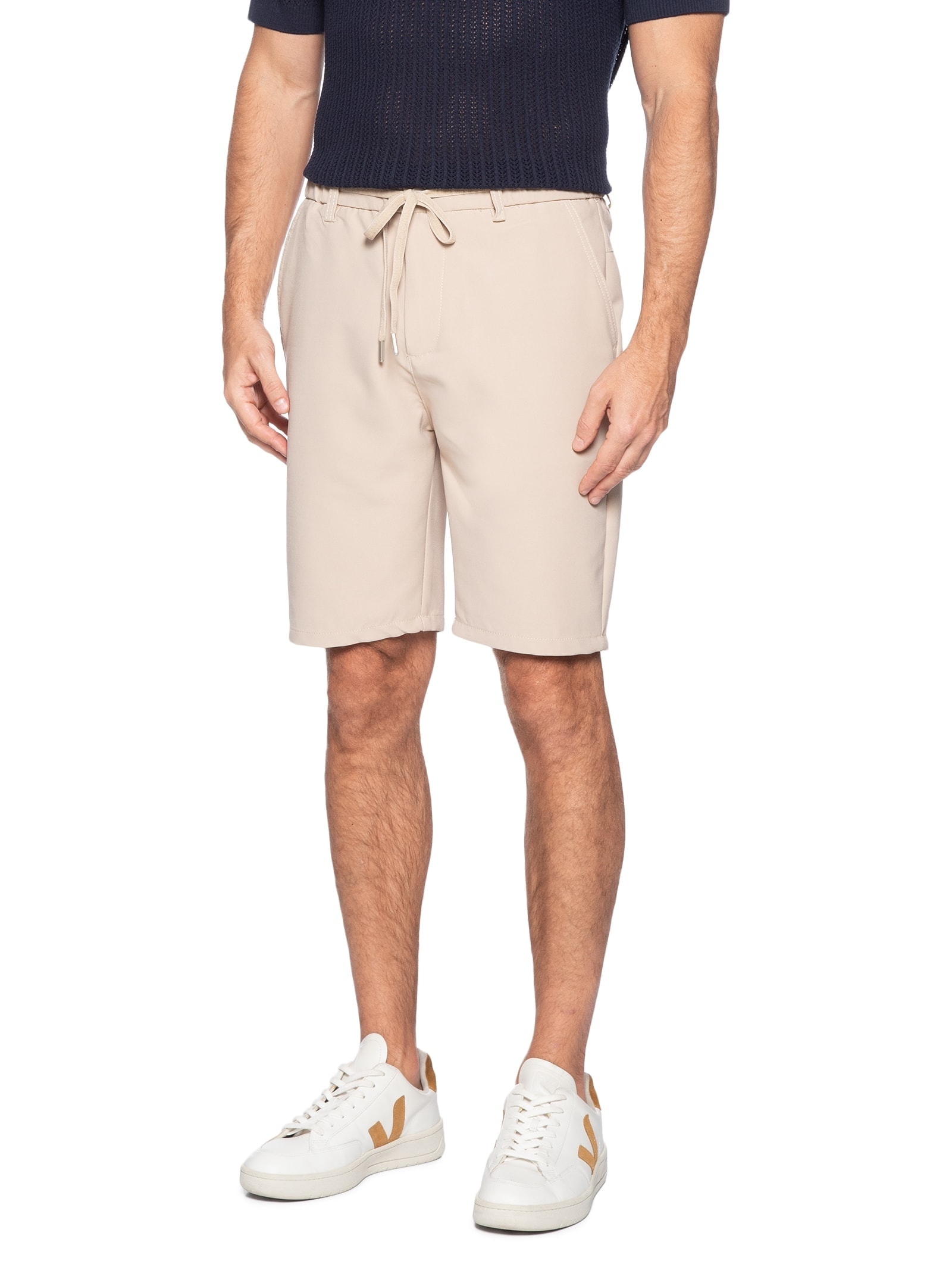 Bermuda Masculina Alfaiataria Cós Elástico Bege '2 Essential