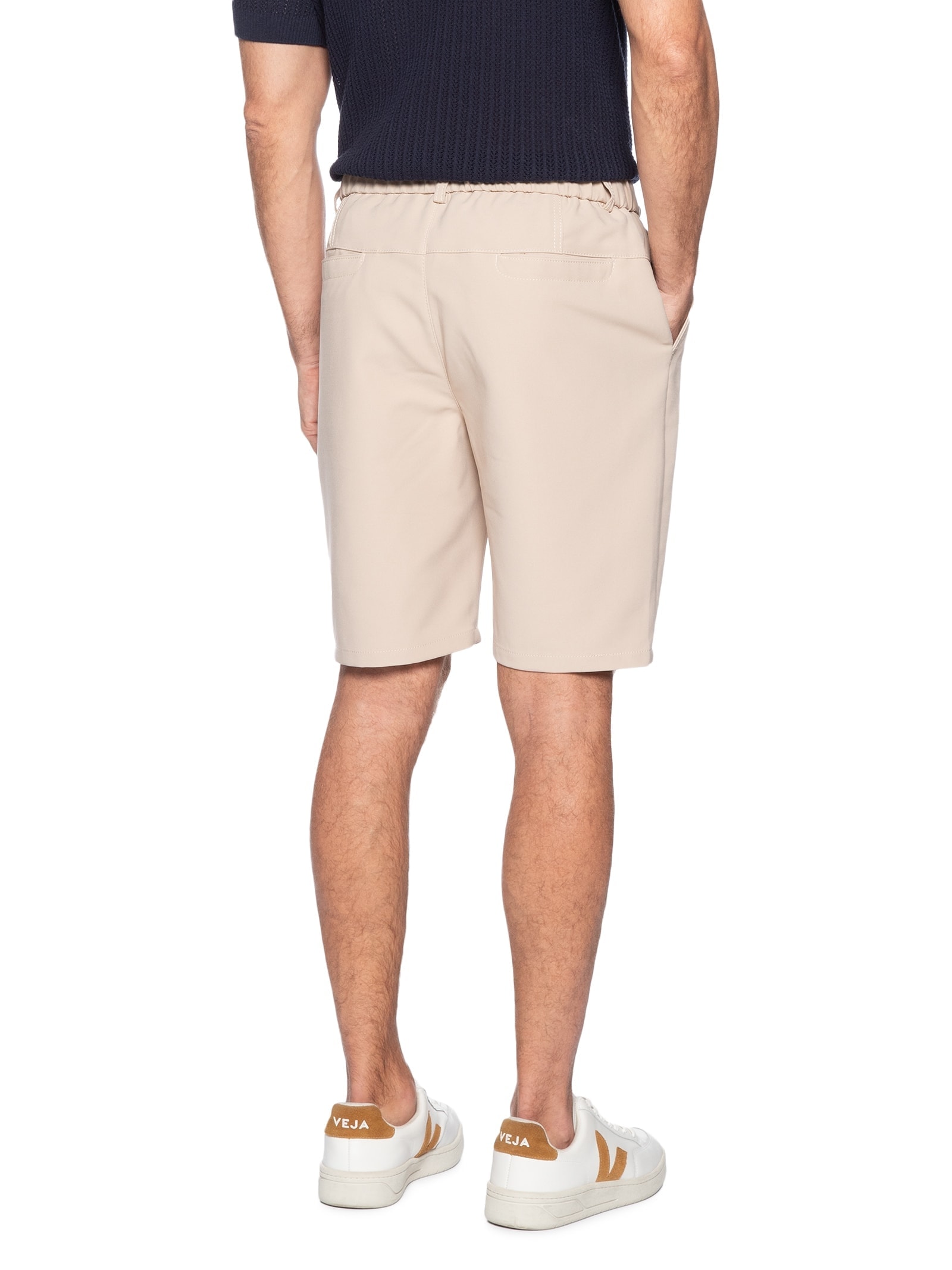 Bermuda Masculina Alfaiataria Cós Elástico Bege '2 Essential