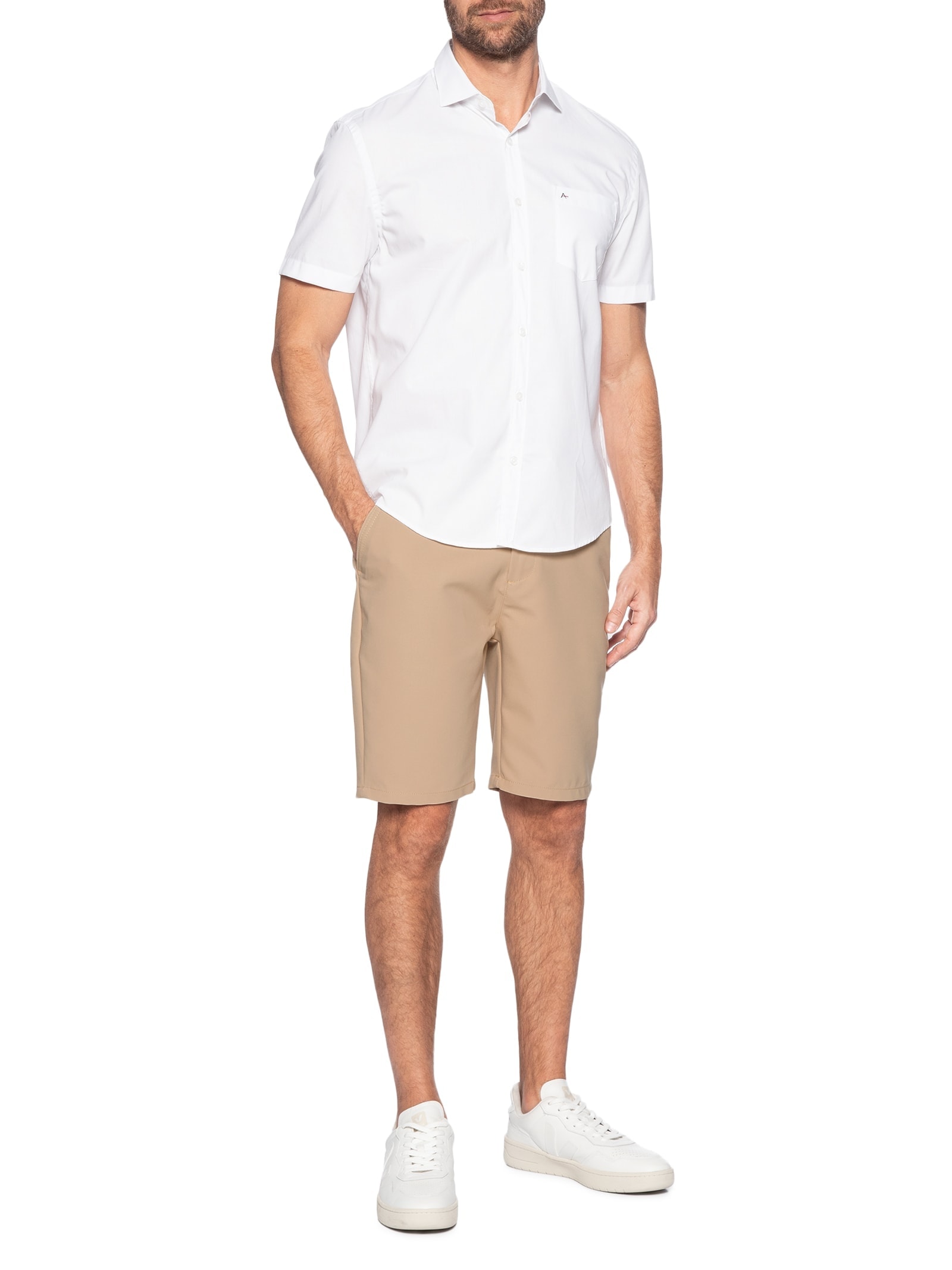 Bermuda Masculina Alfaiataria Cós Elástico E Cordão Bege '2 Essential