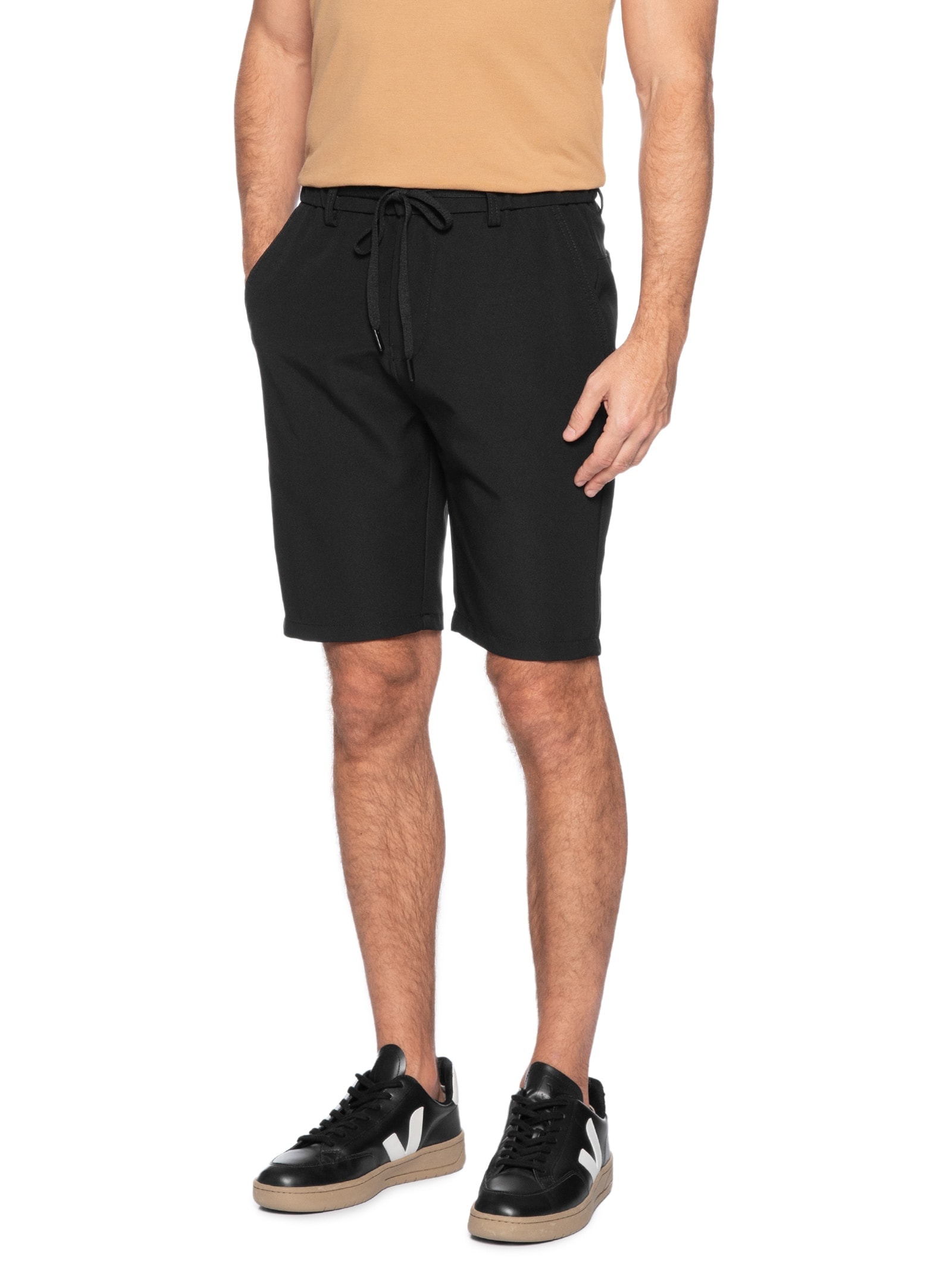 Bermuda Masculina Alfaiataria Cós Elástico Preto '2 Essential