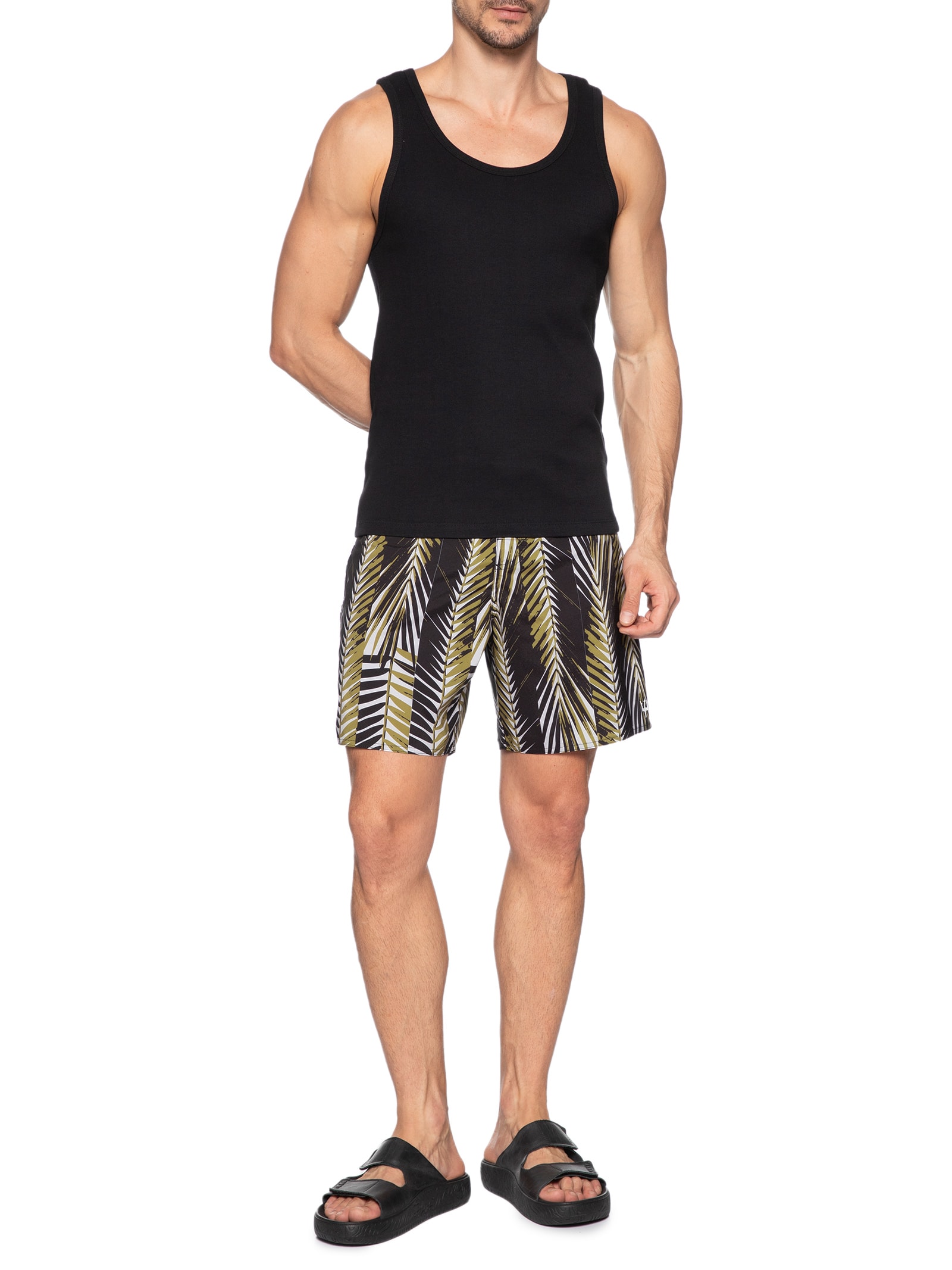 Bermuda Masculina Beachwear Aquaone Flex Palm Stripes  – Marrom Osklen