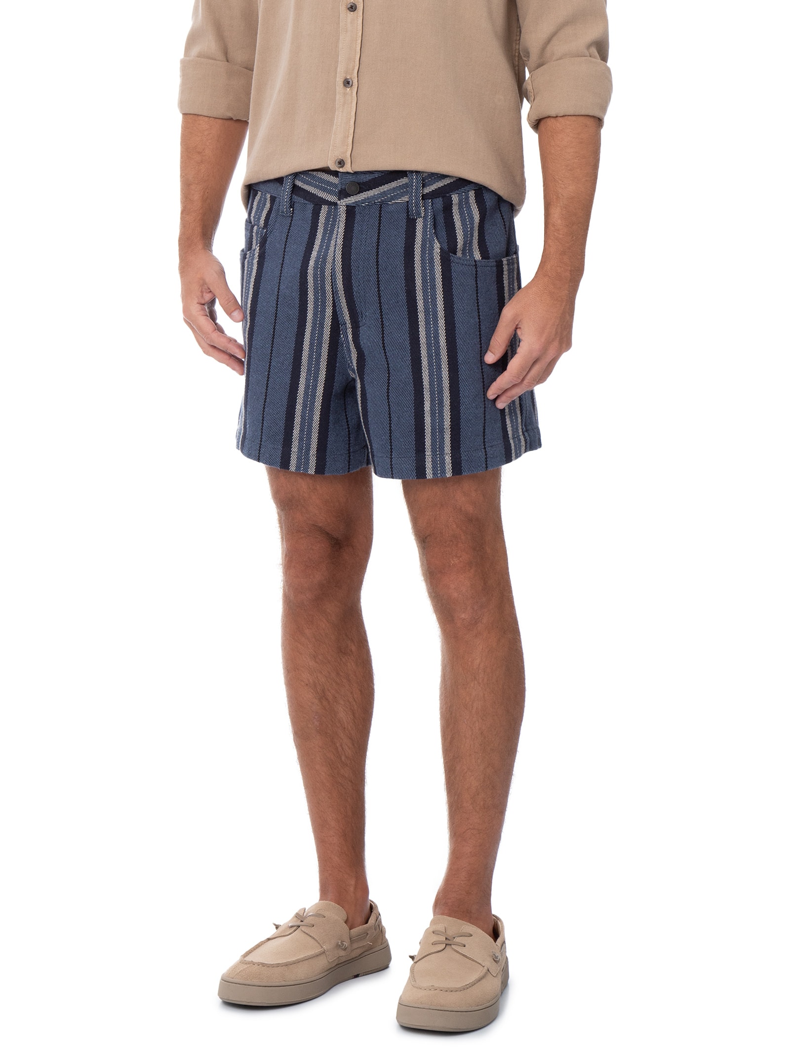 Bermuda Masculina Beachwear Stripes Pranchão Denim Azul Osklen