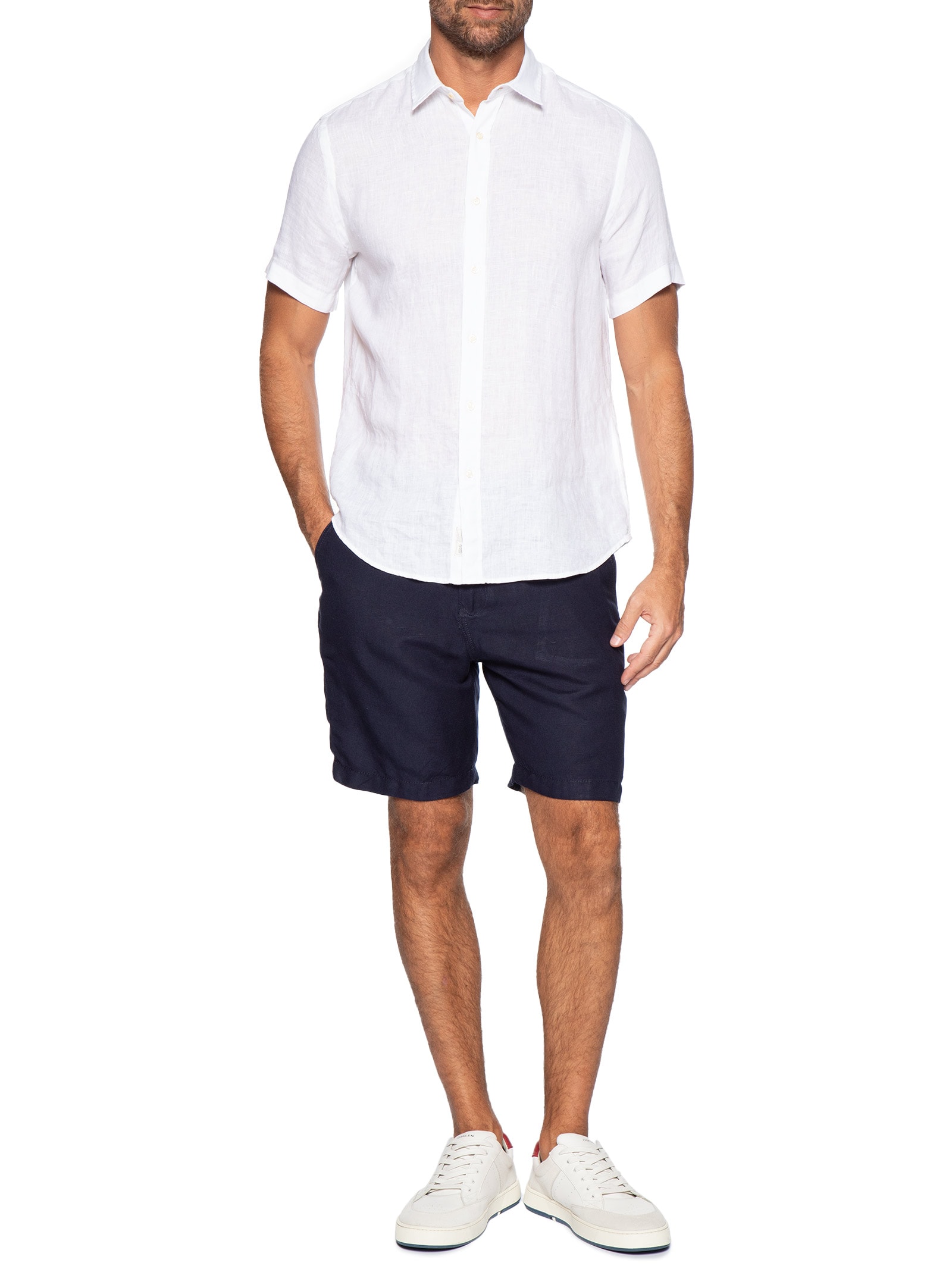 Bermuda Masculina Blend Linen Azul Pineapple