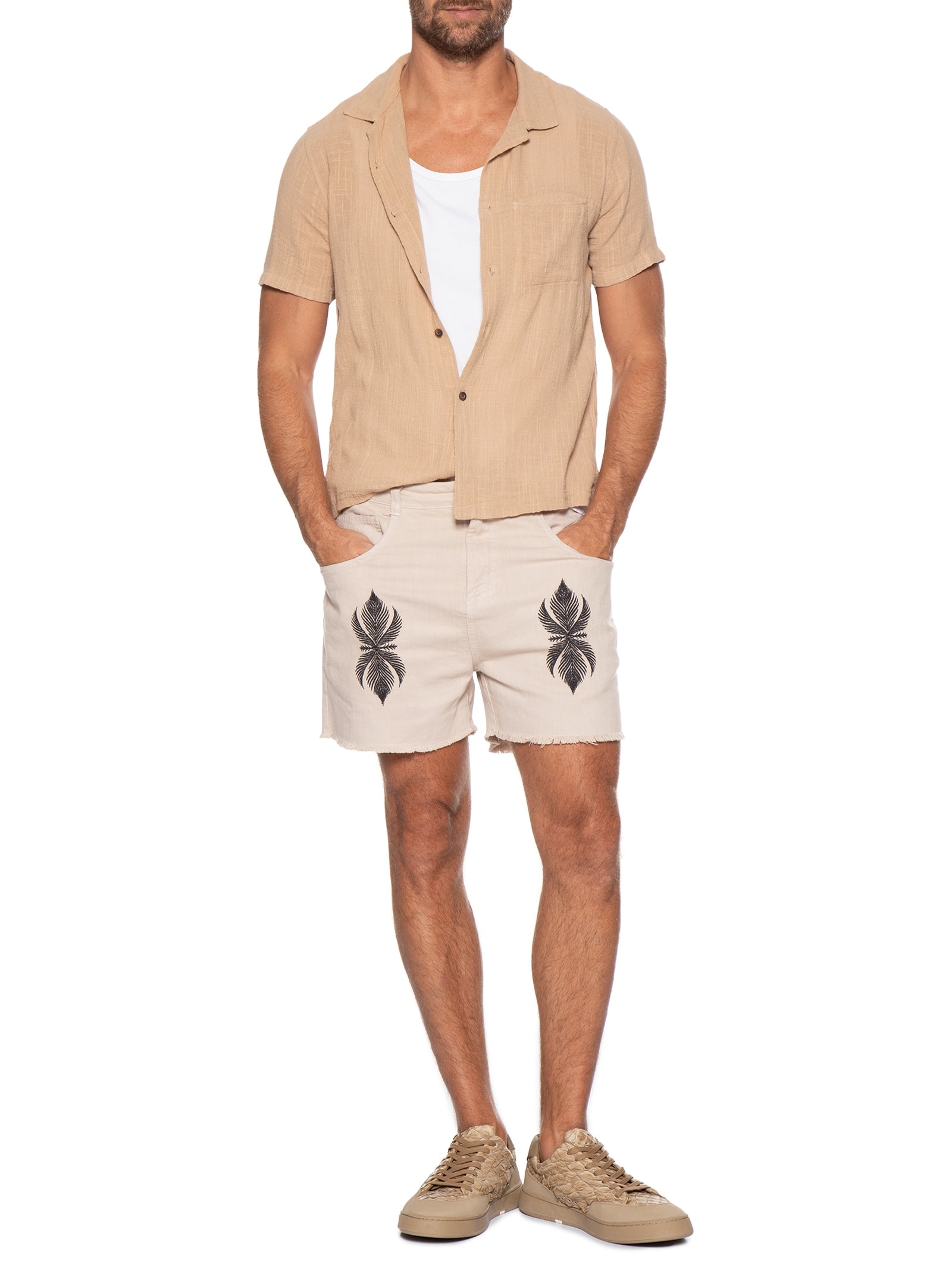 Bermuda Masculina Cânhamo Leaf Bege Osklen