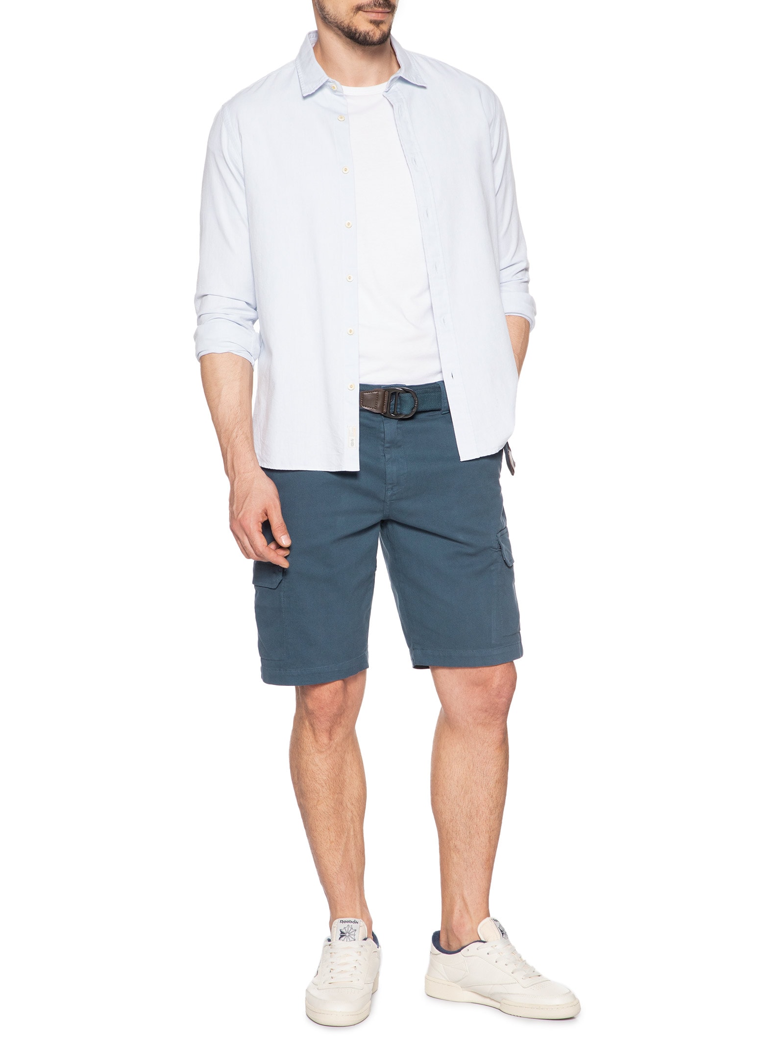 Bermuda Masculina Cargo Sarja Com Cinto Azul Sergio K