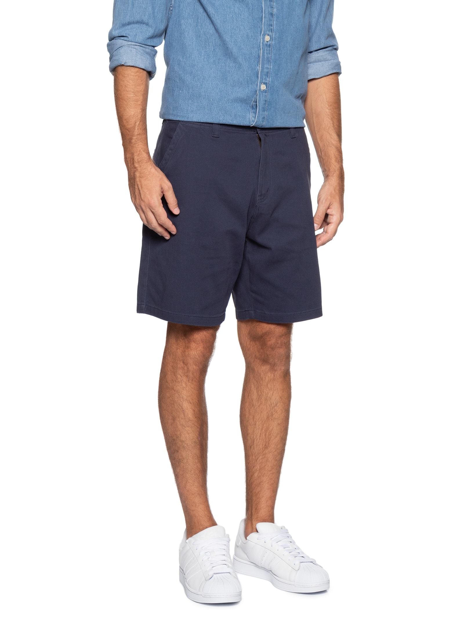 Bermuda Masculina Casual em Sarja Color Azul Basiq Men