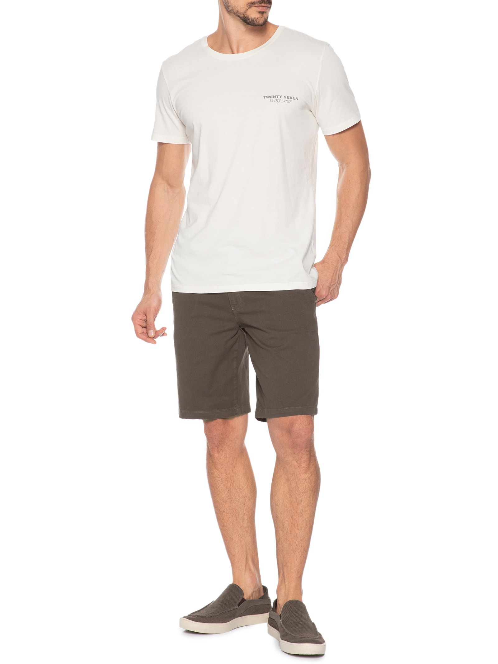 Bermuda Masculina Chino Sarja Elastano Tinturada Marrom Sergio K