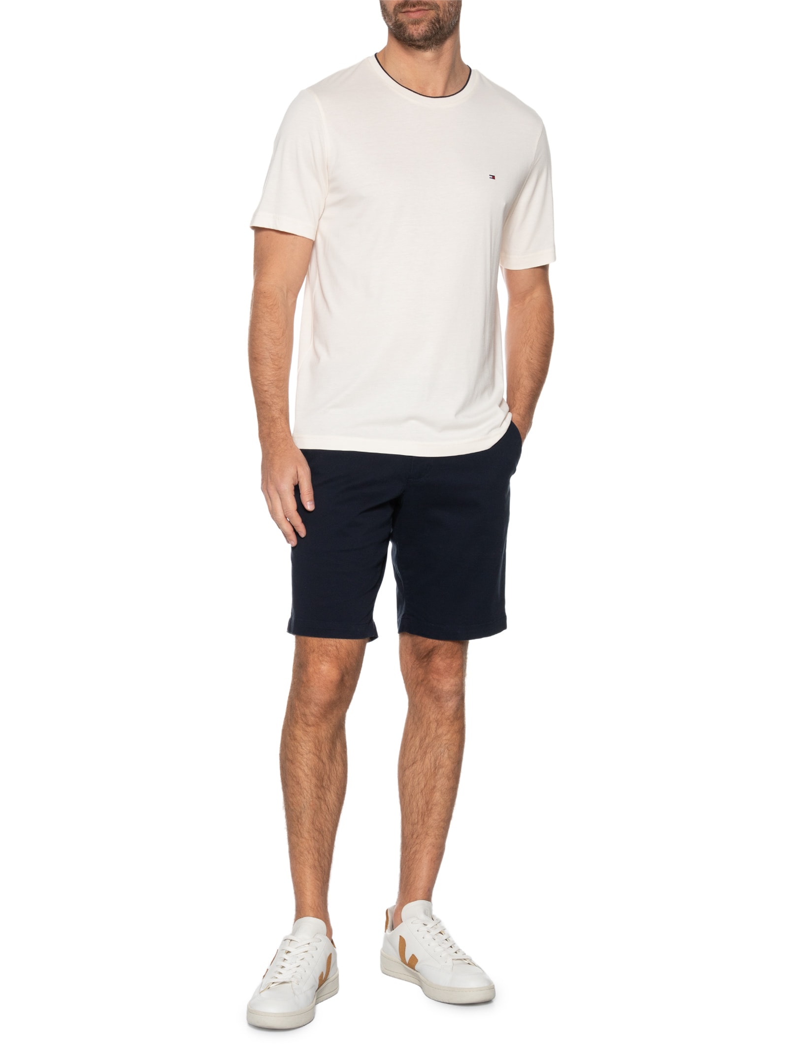  Bermuda Masculina Chino Slim Fit Brooklyn Algodão Orgânico Azul Tommy Hilfiger