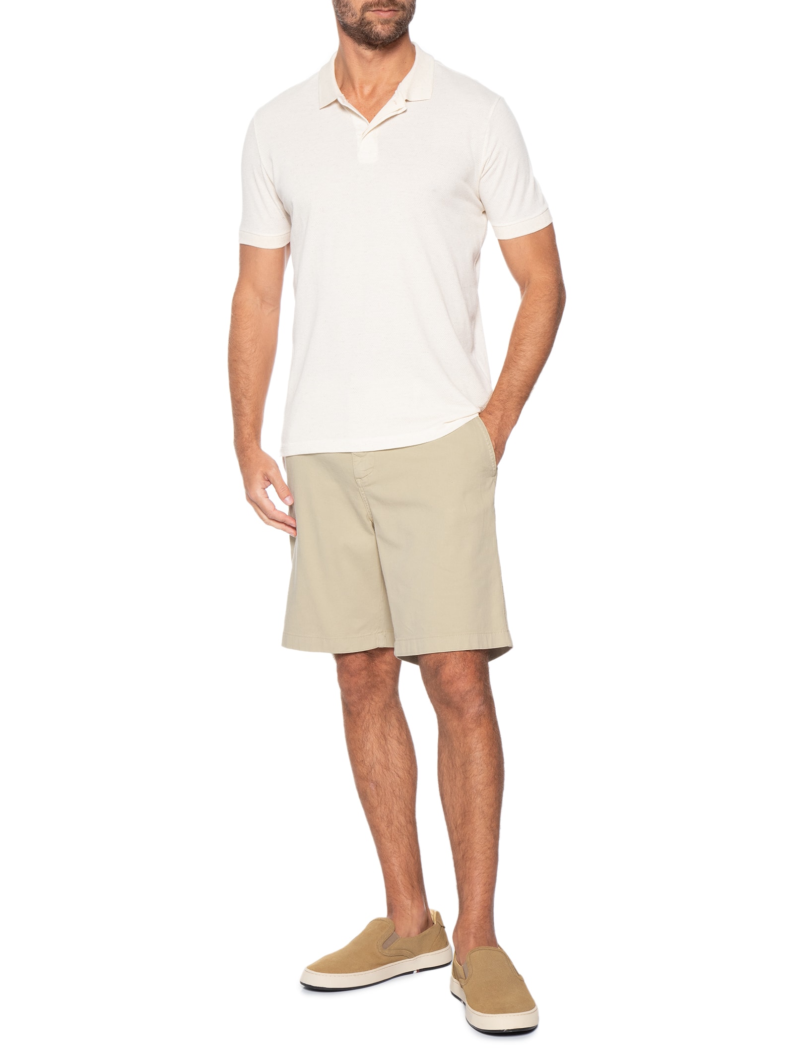 Bermuda Masculina Comfort Com Elástico Bege Pineapple