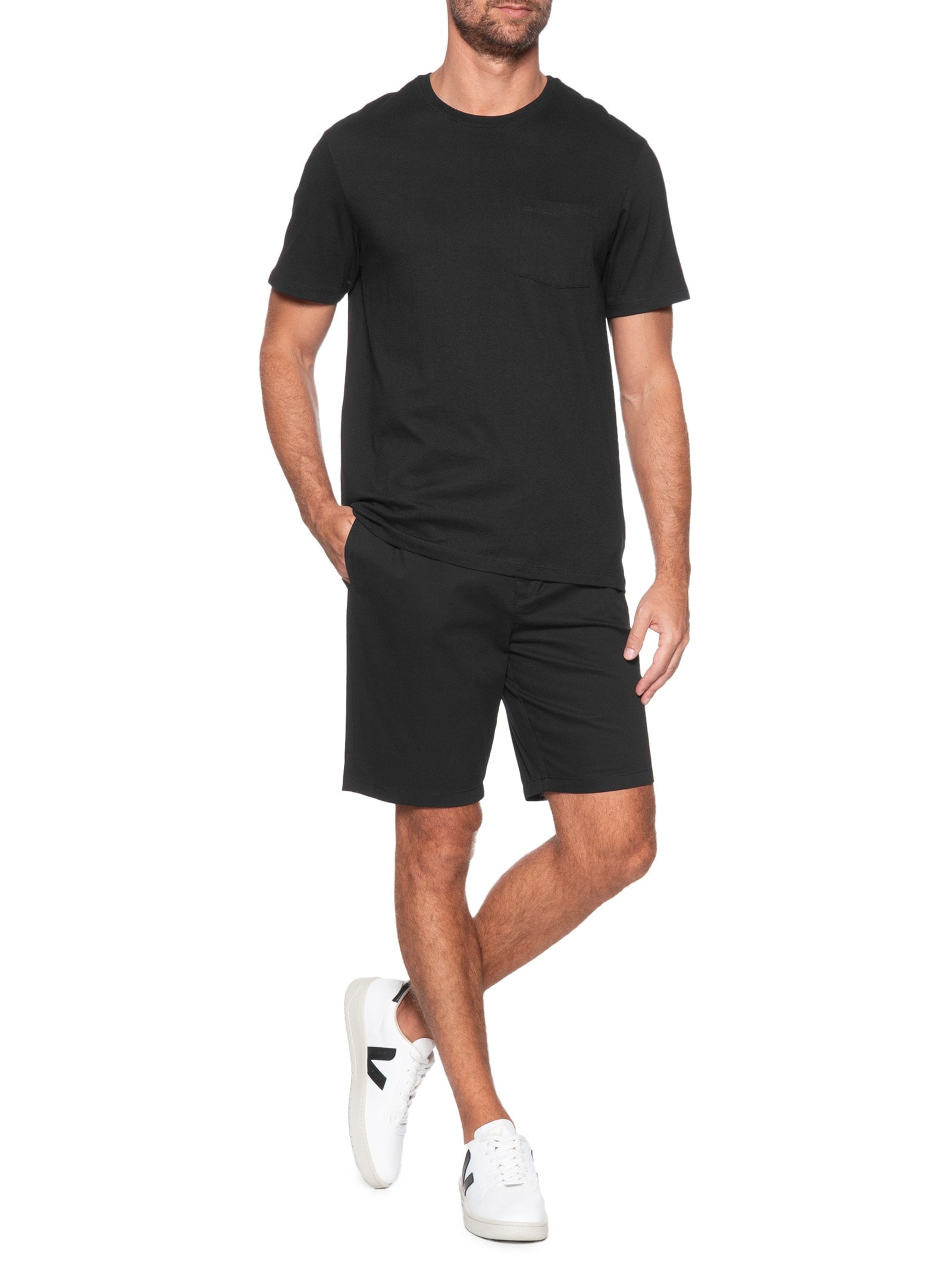 Bermuda Masculina Cós de Elástico Básica Preto '2 Essential