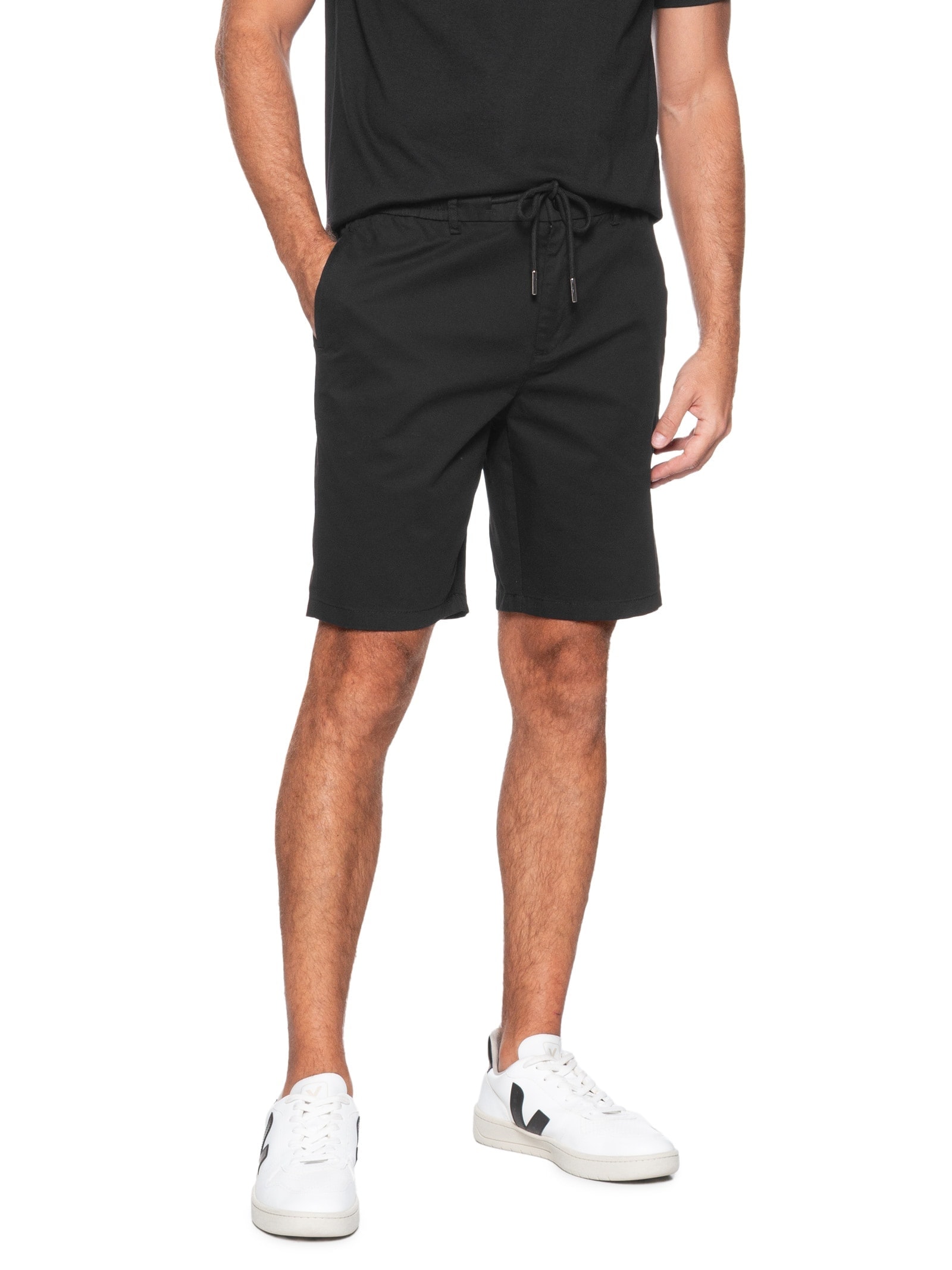 Bermuda Masculina Cós de Elástico Básica Preto '2 Essential