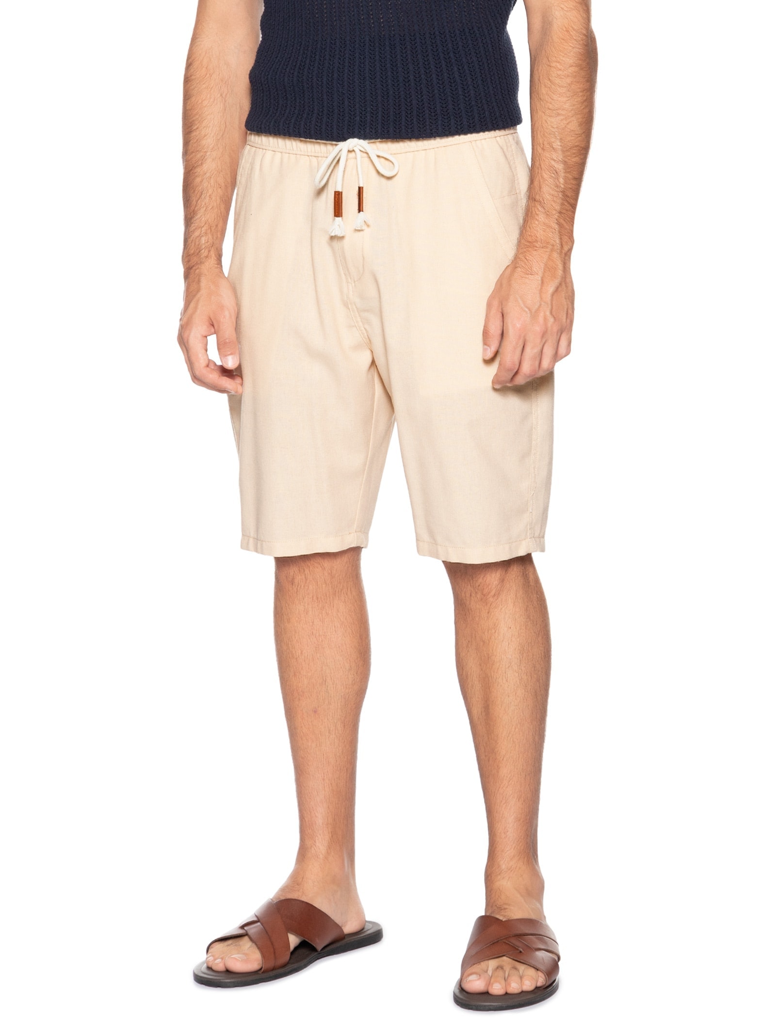 Bermuda Masculina Cós Elástico E Cordão Bege '2 Essential