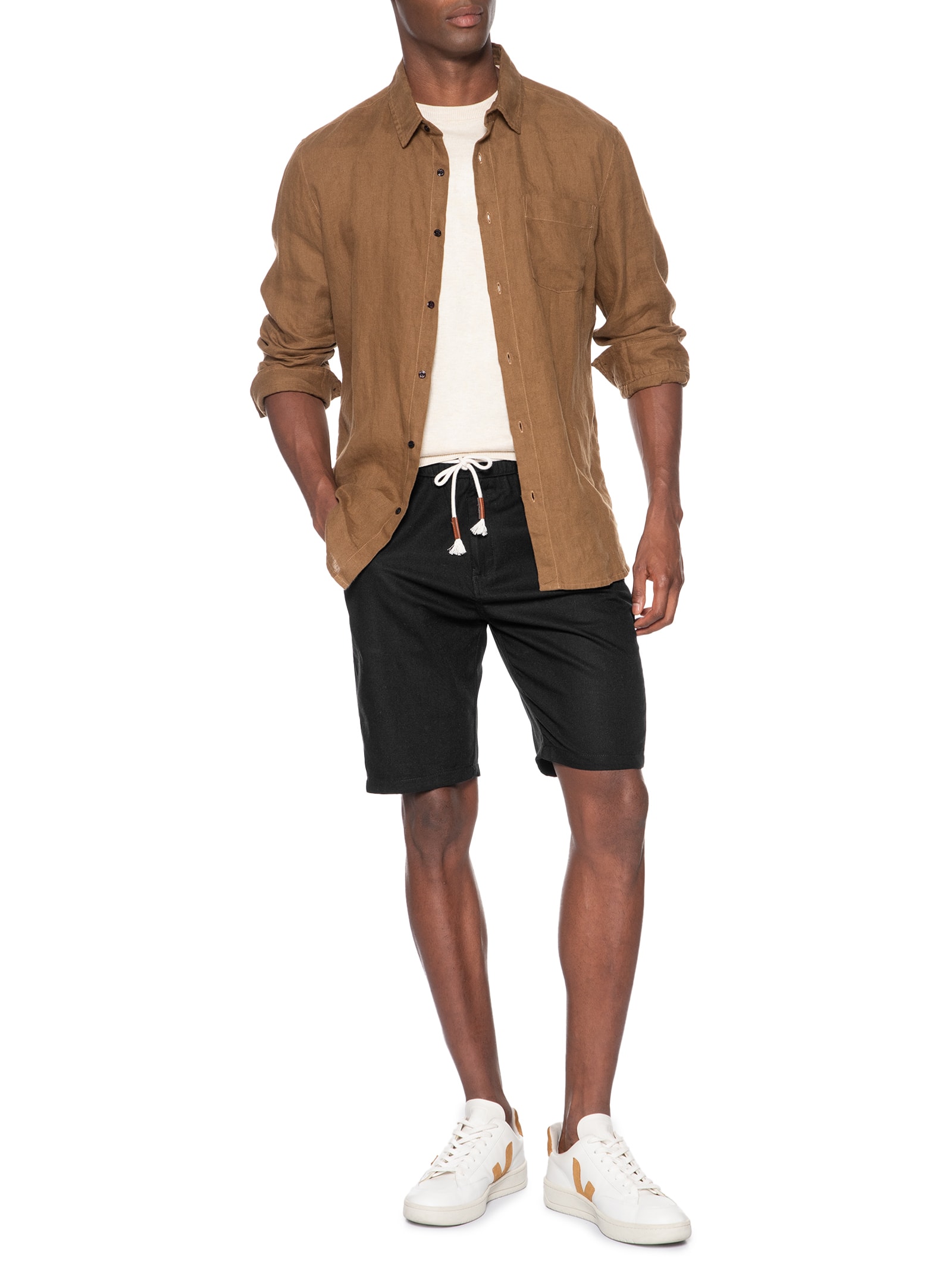 Bermuda Masculina Cós Elástico E Cordão Preto '2 Essential