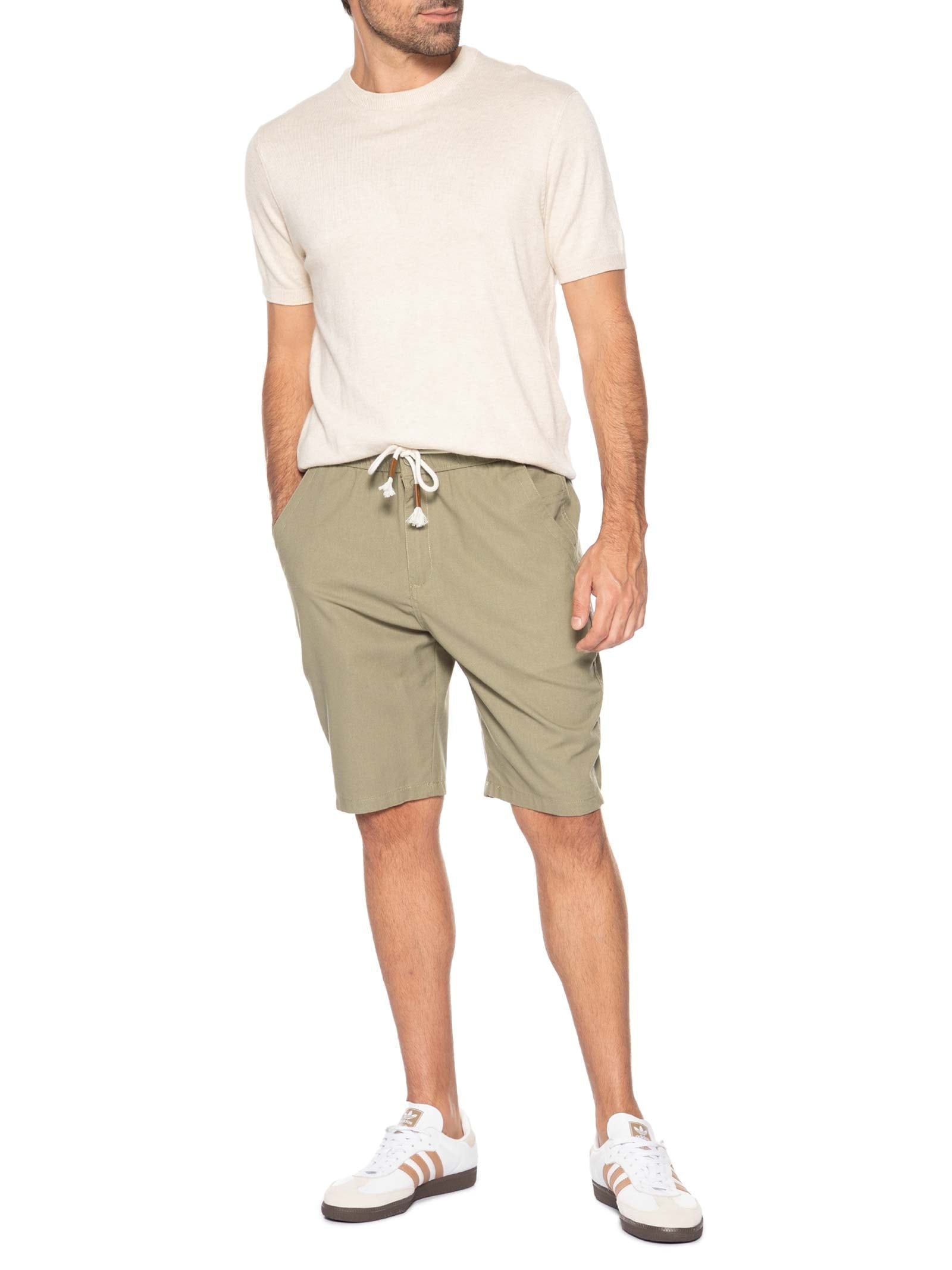 Bermuda Masculina Cós Elástico E Cordão Verde '2 Essential