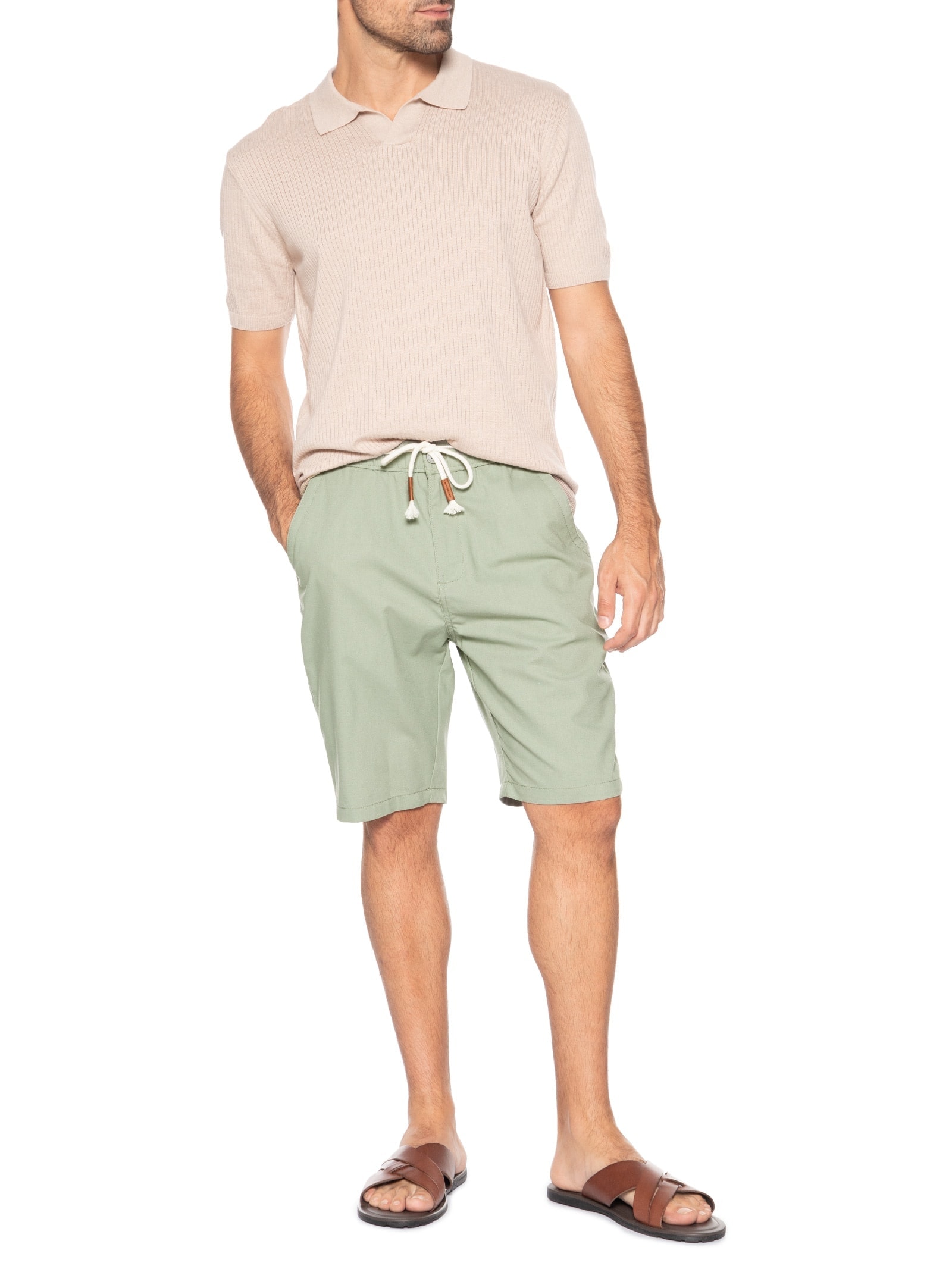 Bermuda Masculina Cós Elástico E Cordão Verde '2 Essential