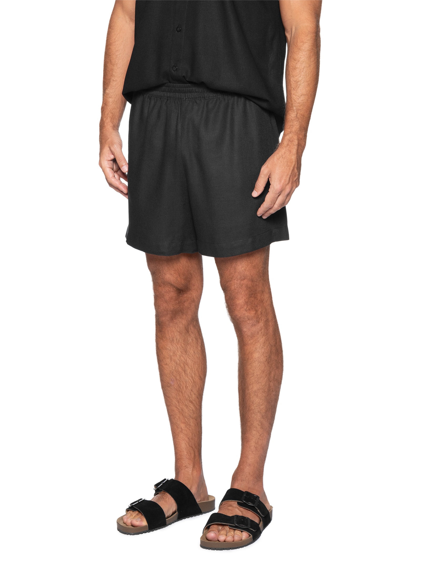 Bermuda Masculina De Linho Maré Cós De Elástico Preto Hio